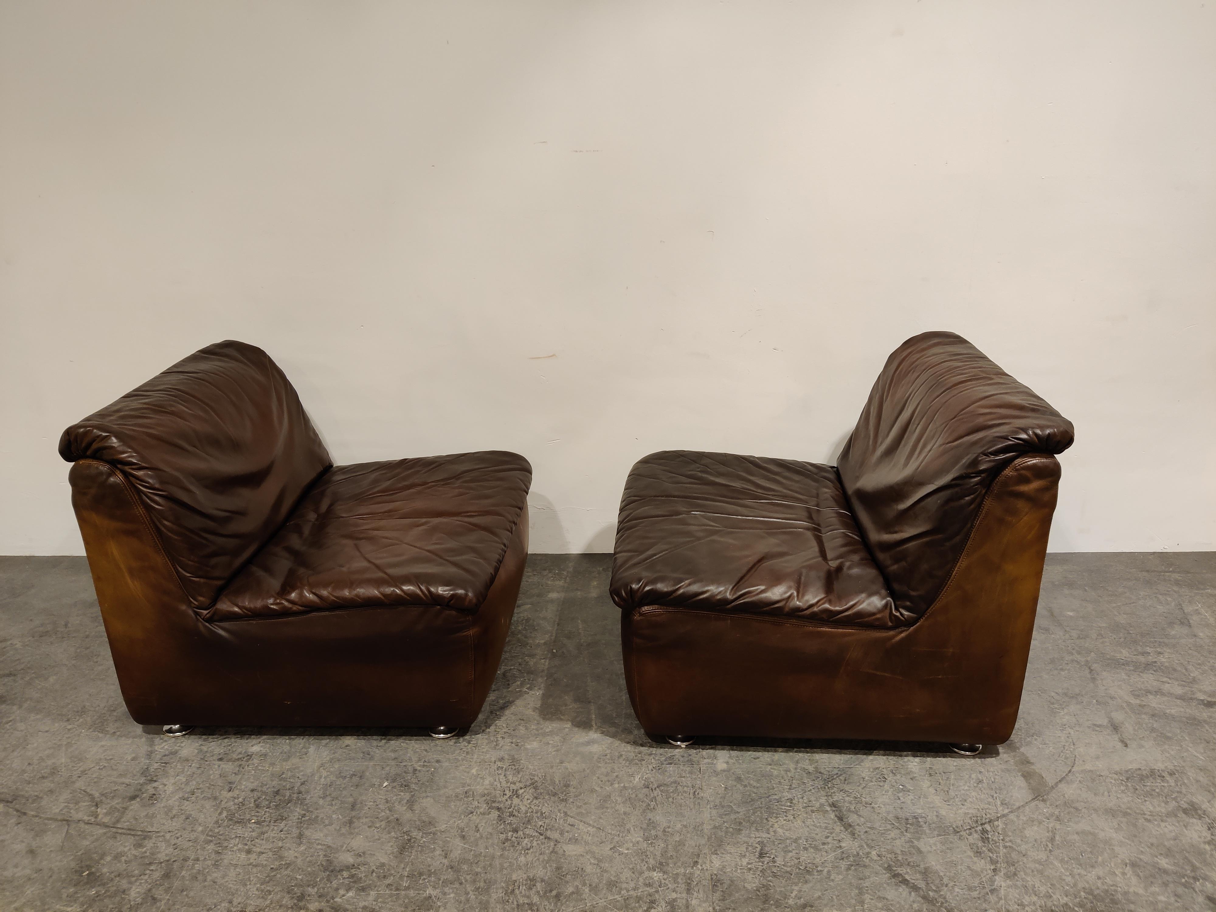 Mid-Century Modern Vintage Leather Lounge Chairs by Durlet, 1970s 