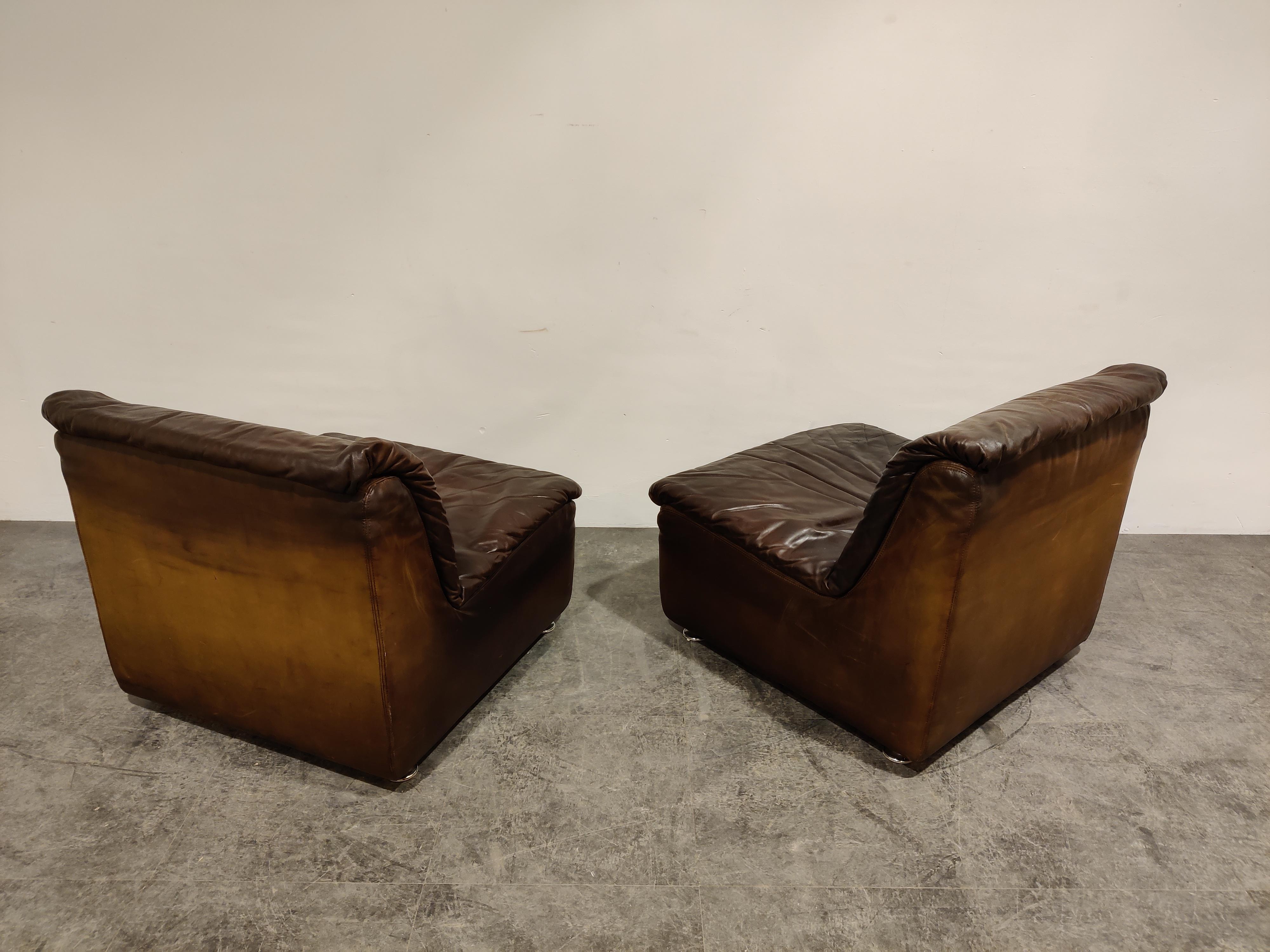 Belgian Vintage Leather Lounge Chairs by Durlet, 1970s 