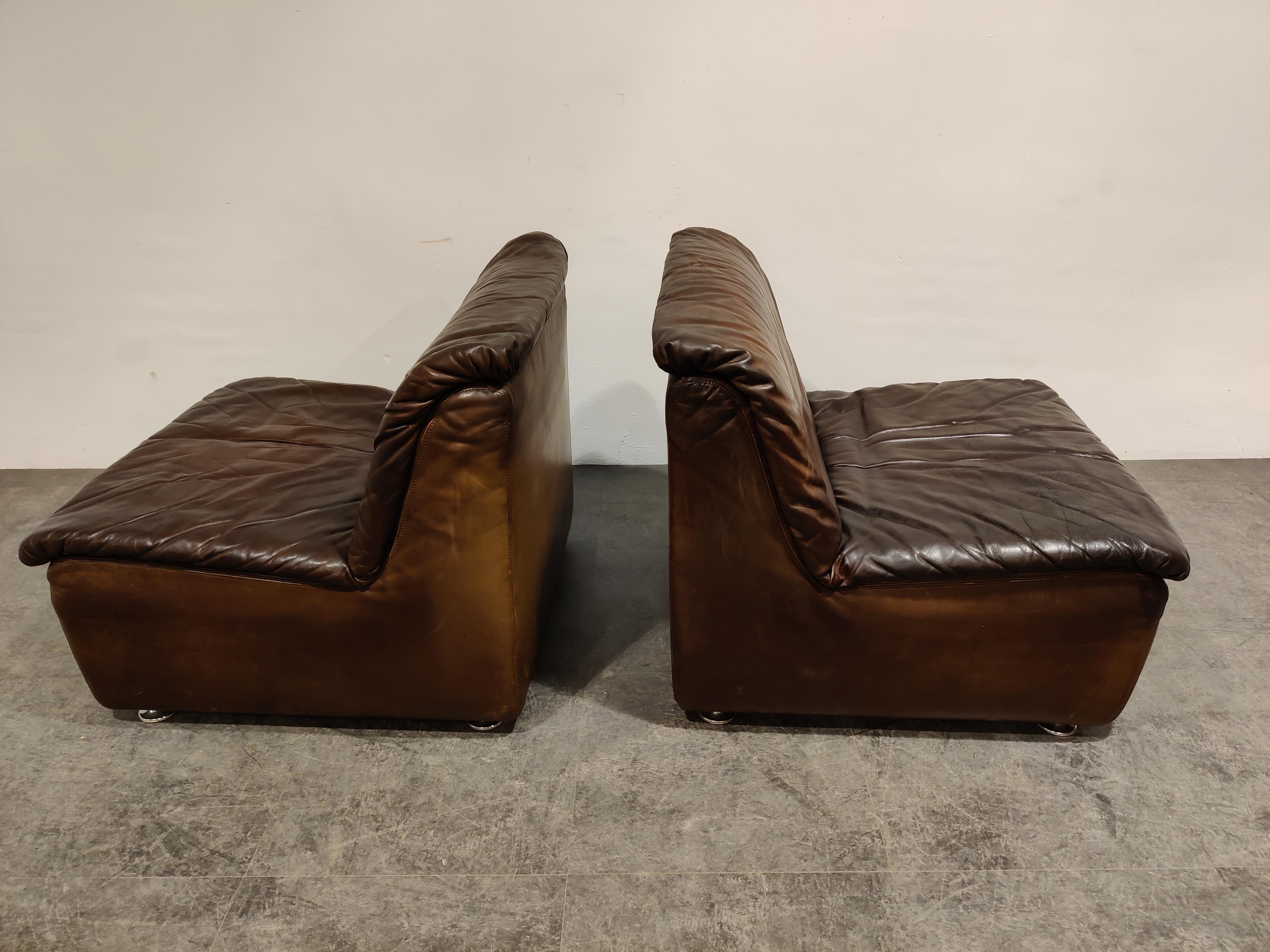 Vintage Leather Lounge Chairs by Durlet, 1970s  In Fair Condition In HEVERLEE, BE