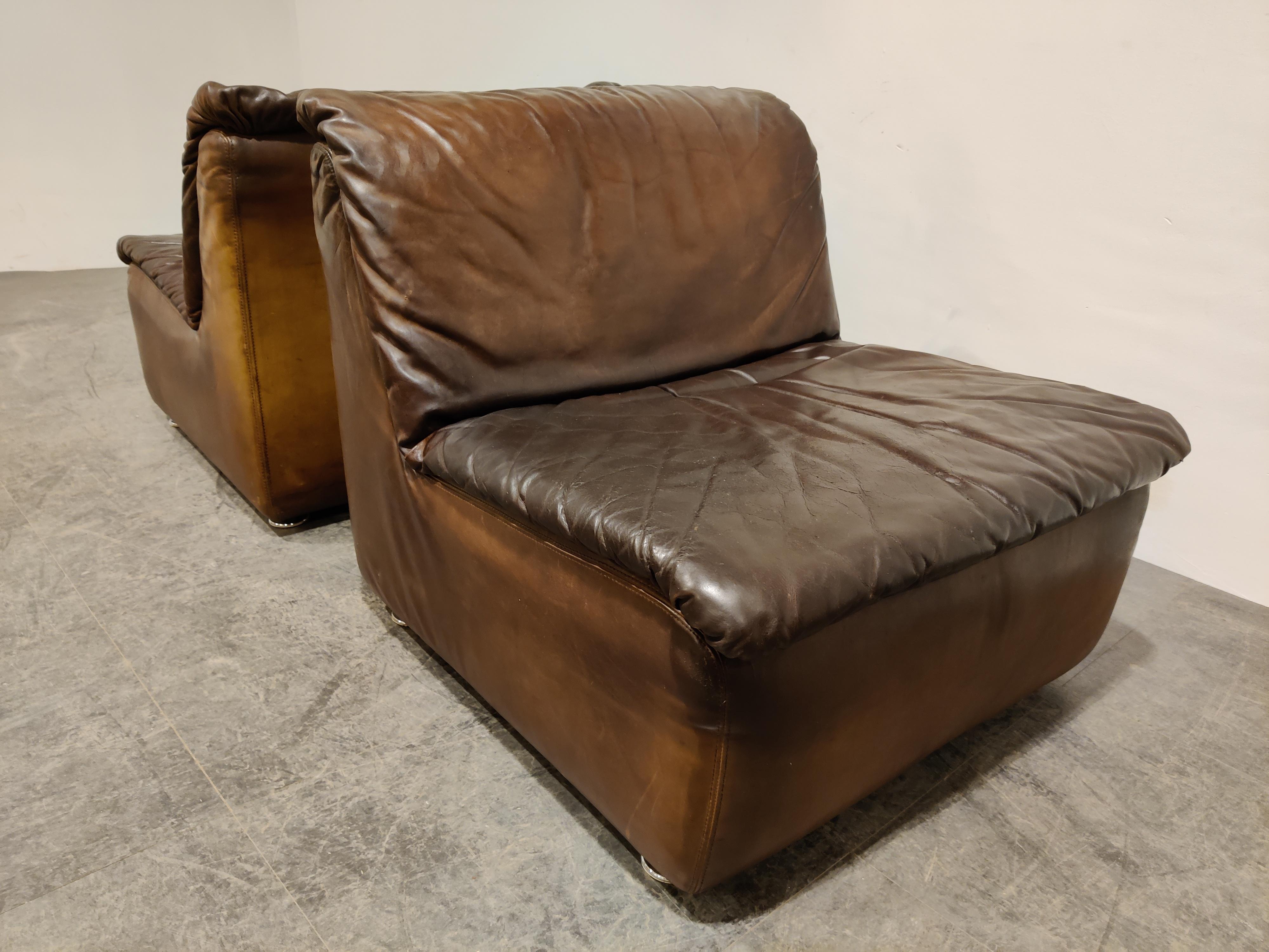 Late 20th Century Vintage Leather Lounge Chairs by Durlet, 1970s 