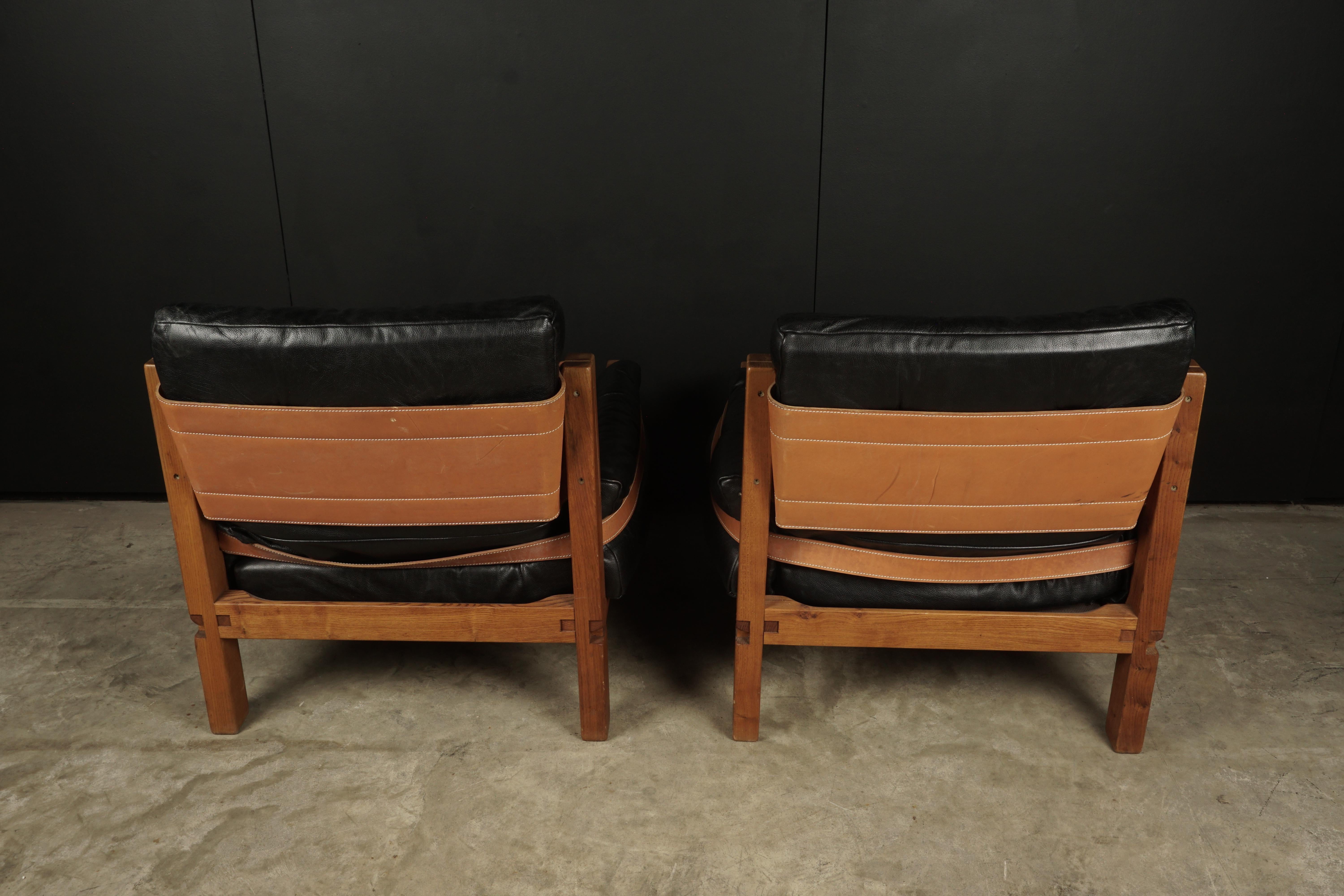 European Vintage Leather Lounge Chairs Designed by Pierre Chapo, France, 1950s