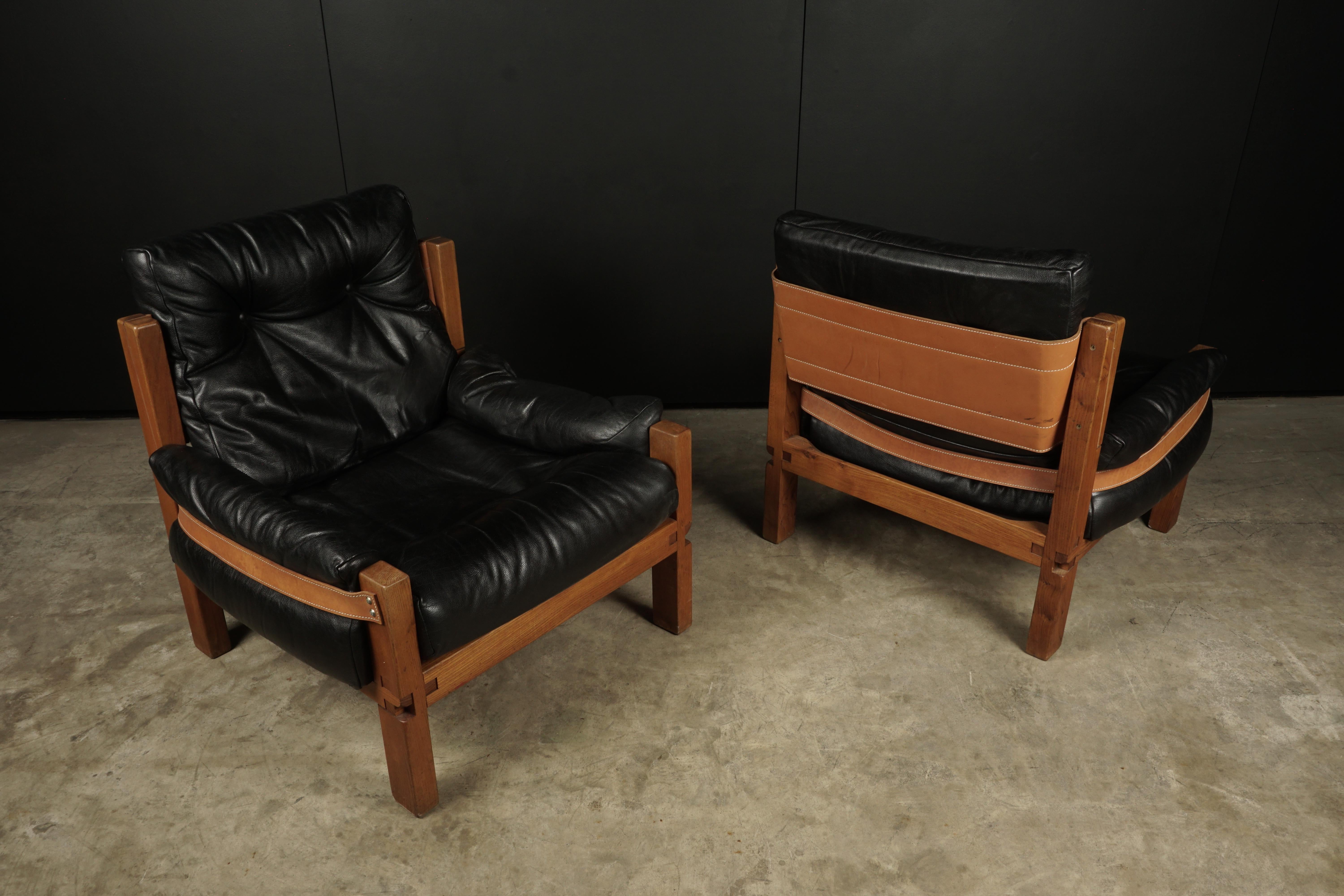 Vintage Leather Lounge Chairs Designed by Pierre Chapo, France, 1950s In Good Condition In Nashville, TN