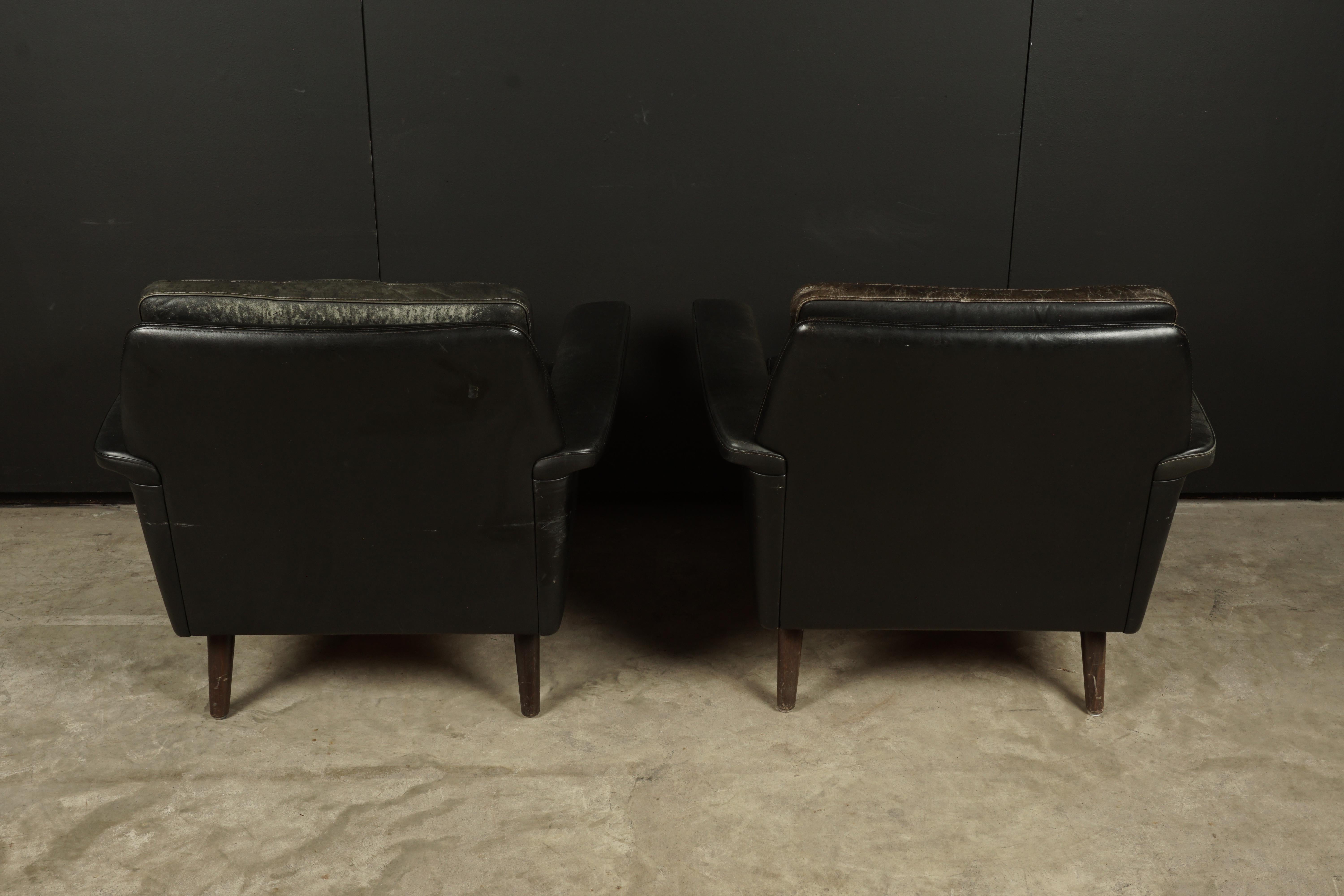 Vintage Pair of Leather Lounge Chairs from Denmark, circa 1970 2