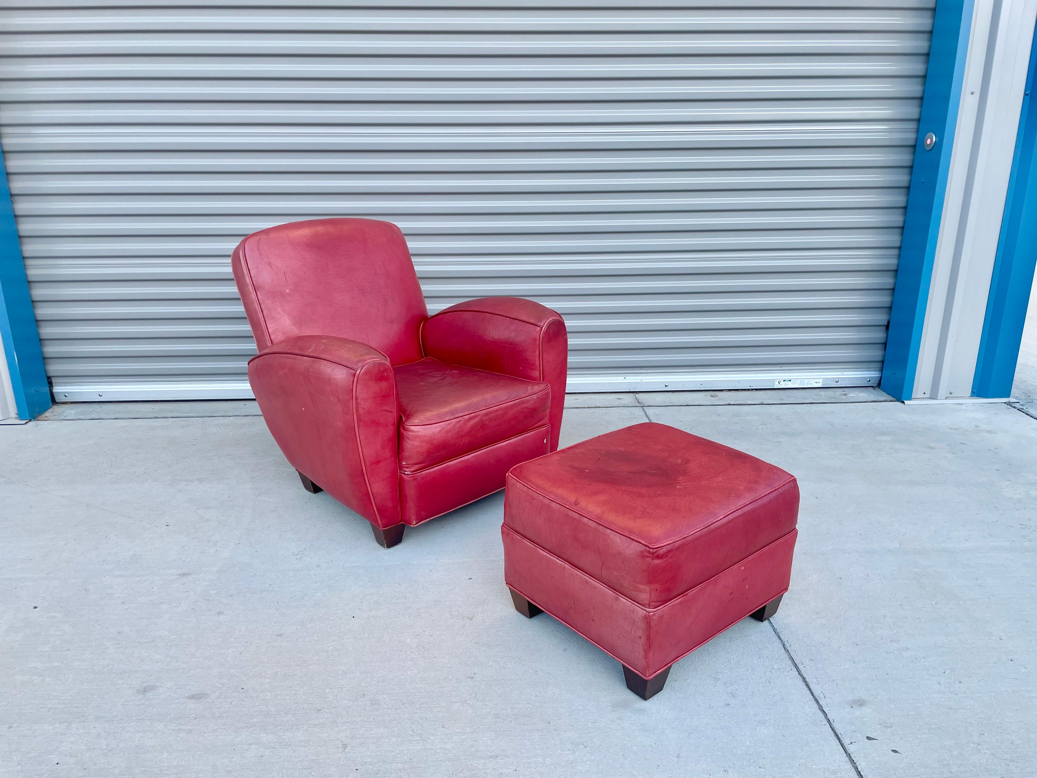 Vintage Leather Lounge Chairs & Ottoman For Sale 4