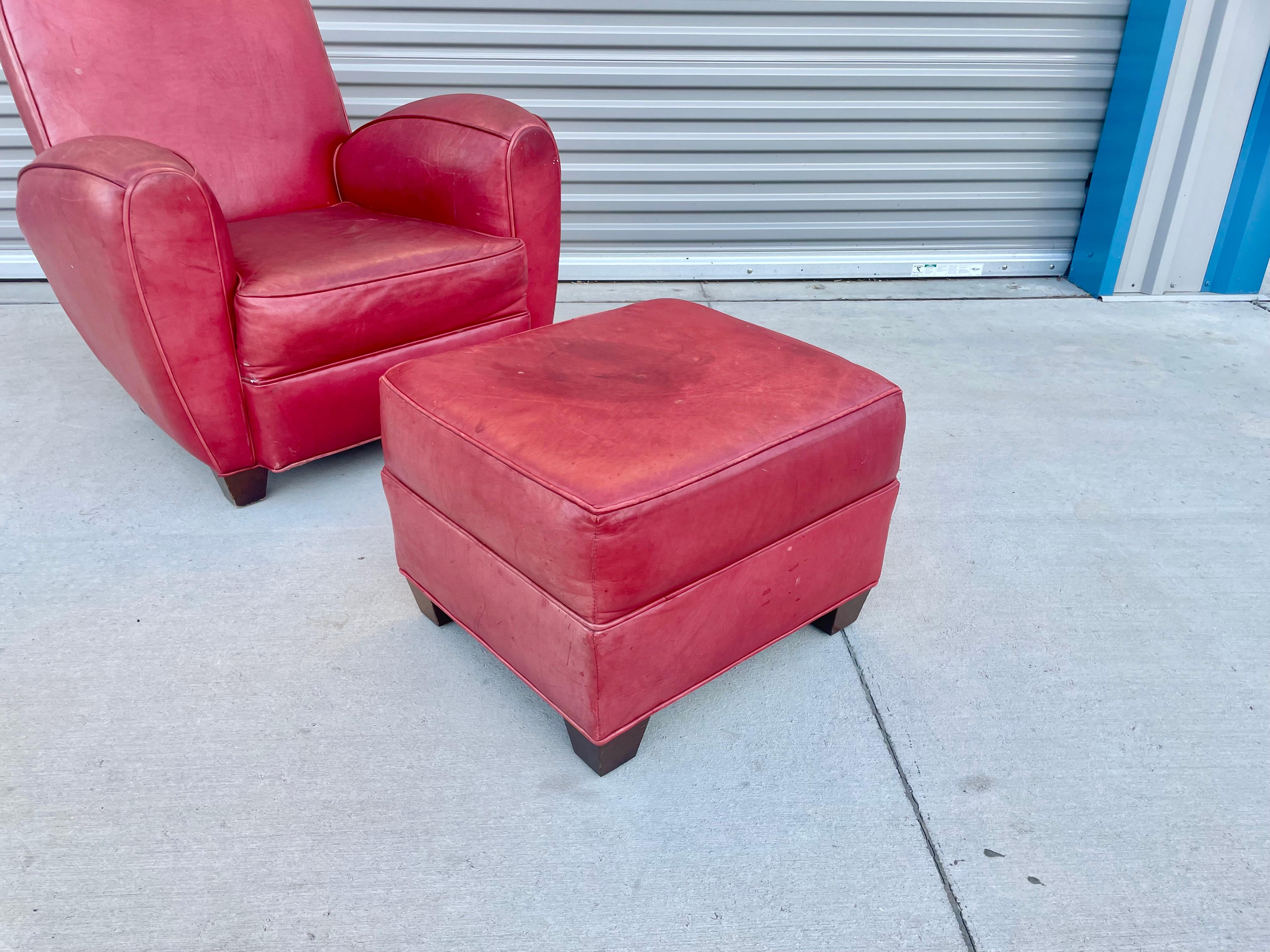 Vintage Leather Lounge Chairs & Ottoman For Sale 5