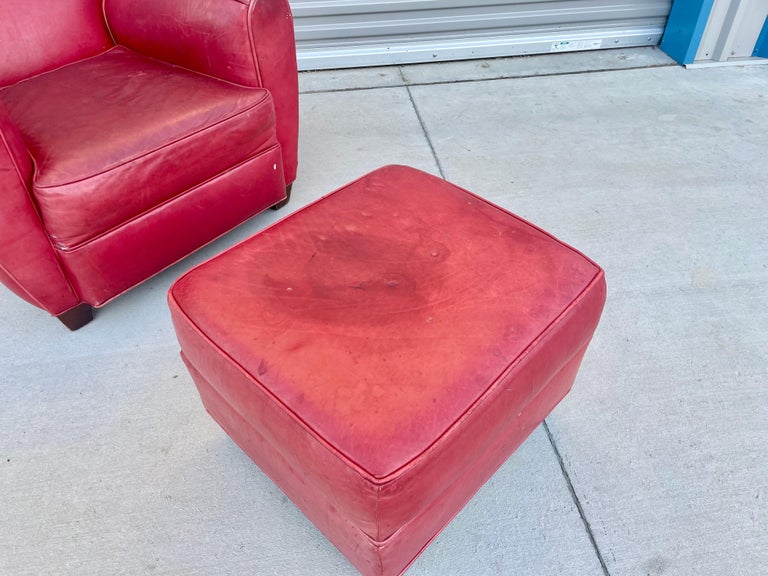 Vintage Leather Lounge Chairs and Ottoman For Sale at 1stDibs