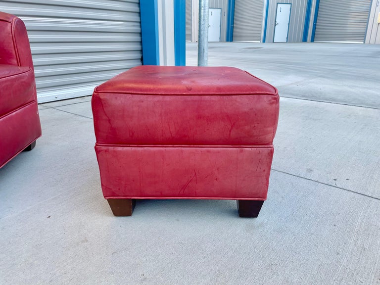 Vintage Leather Lounge Chairs and Ottoman For Sale at 1stDibs