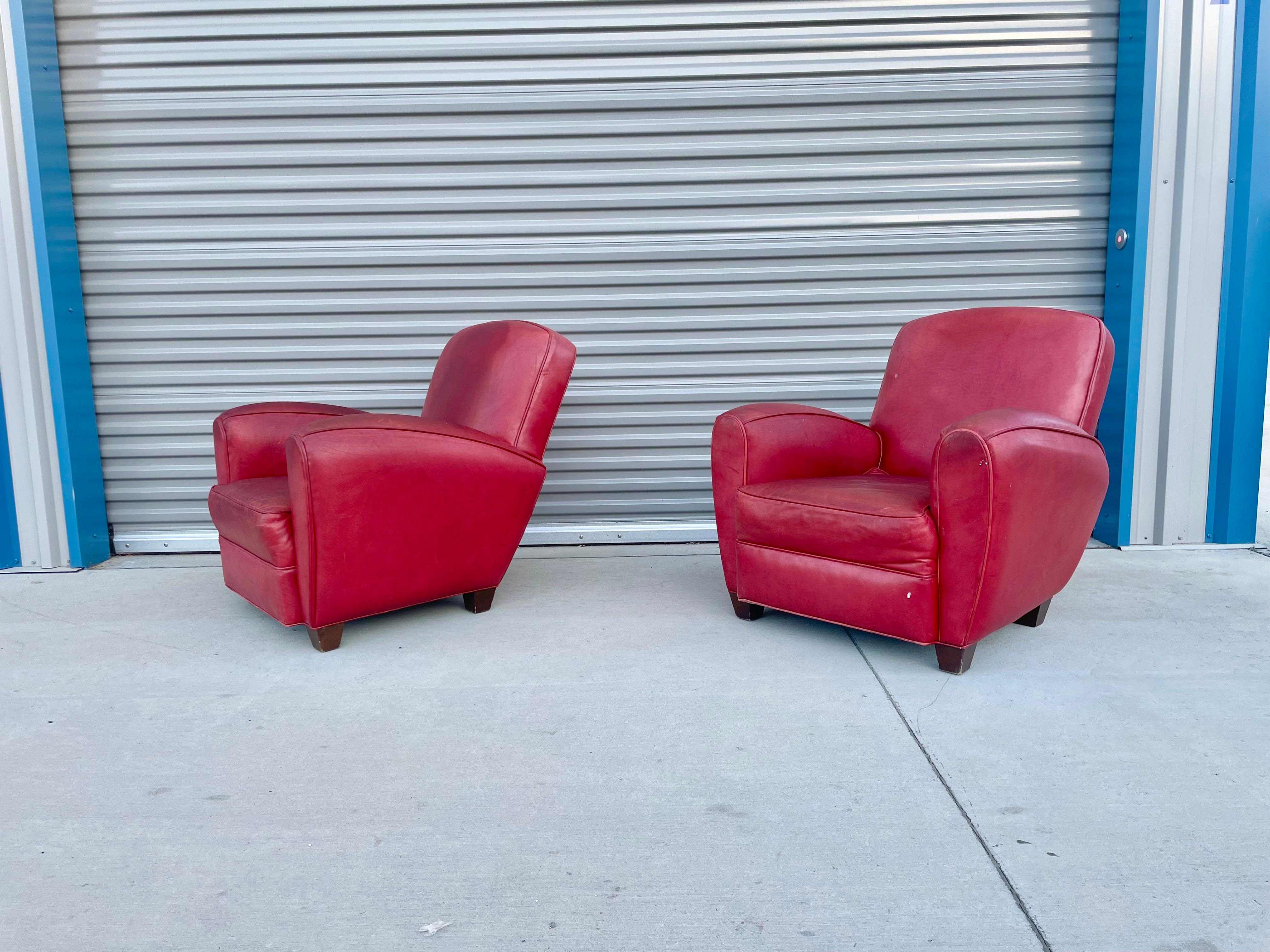 Mid-Century Modern Vintage Leather Lounge Chairs & Ottoman For Sale