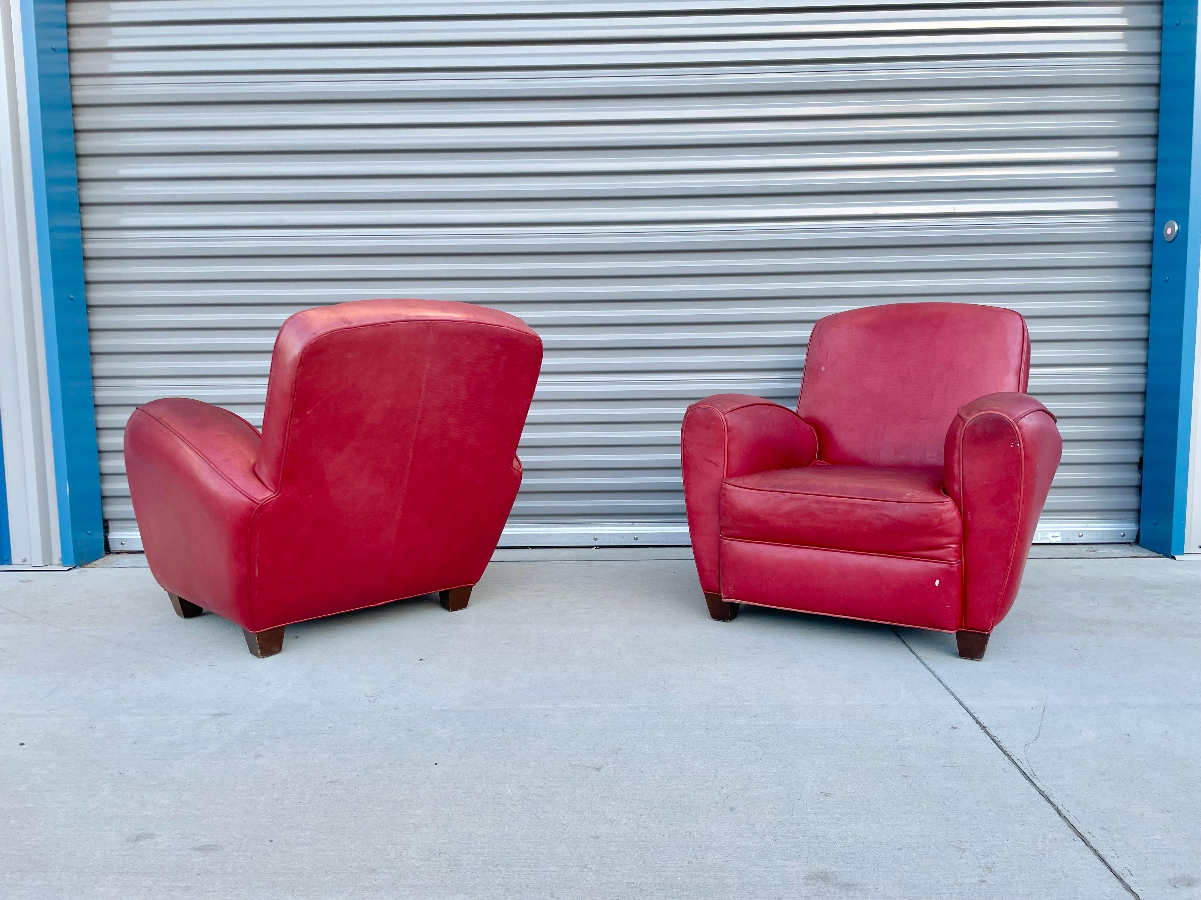 Vintage Leather Lounge Chairs & Ottoman In Good Condition For Sale In North Hollywood, CA