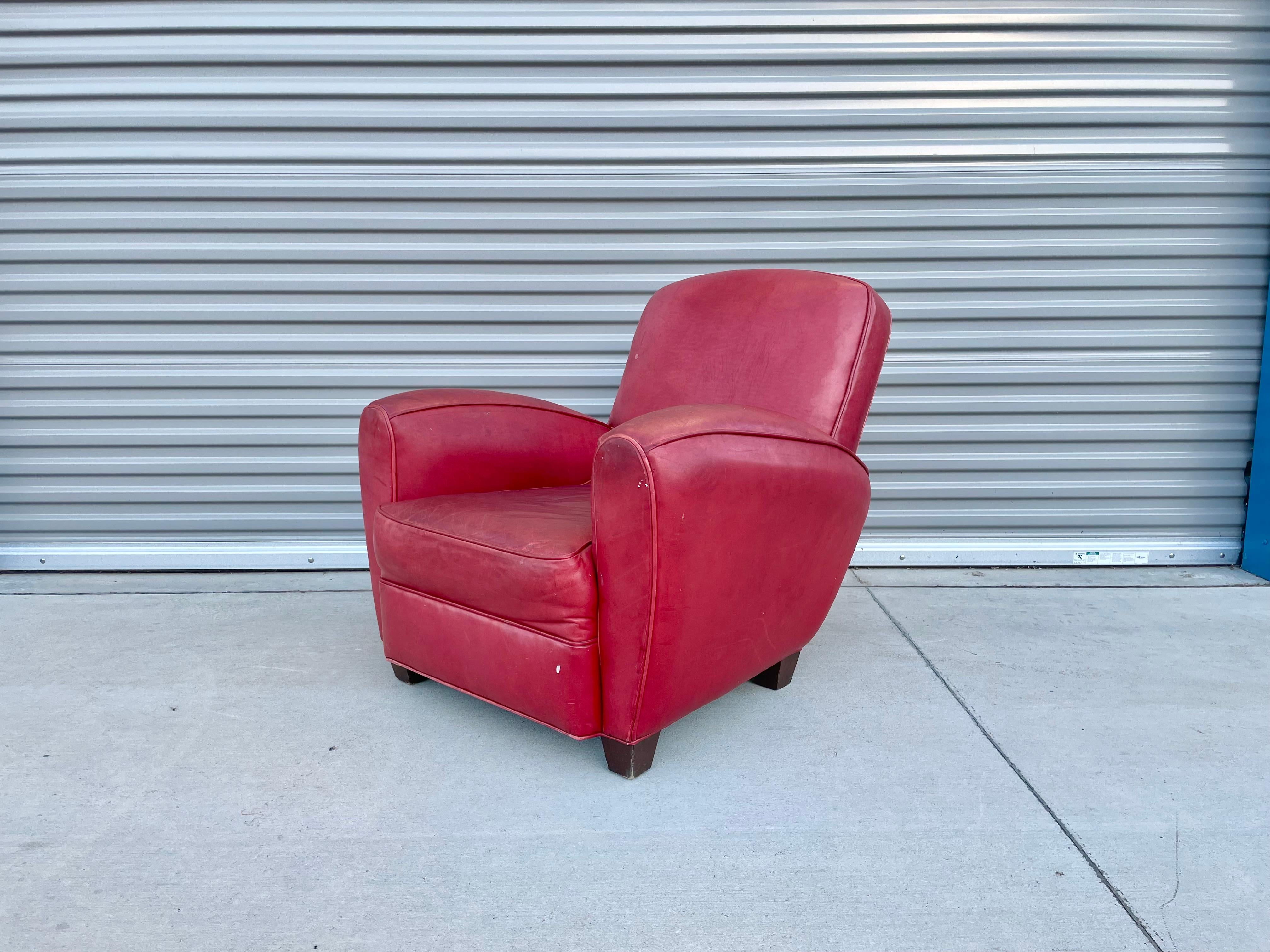 Mid-20th Century Vintage Leather Lounge Chairs & Ottoman For Sale