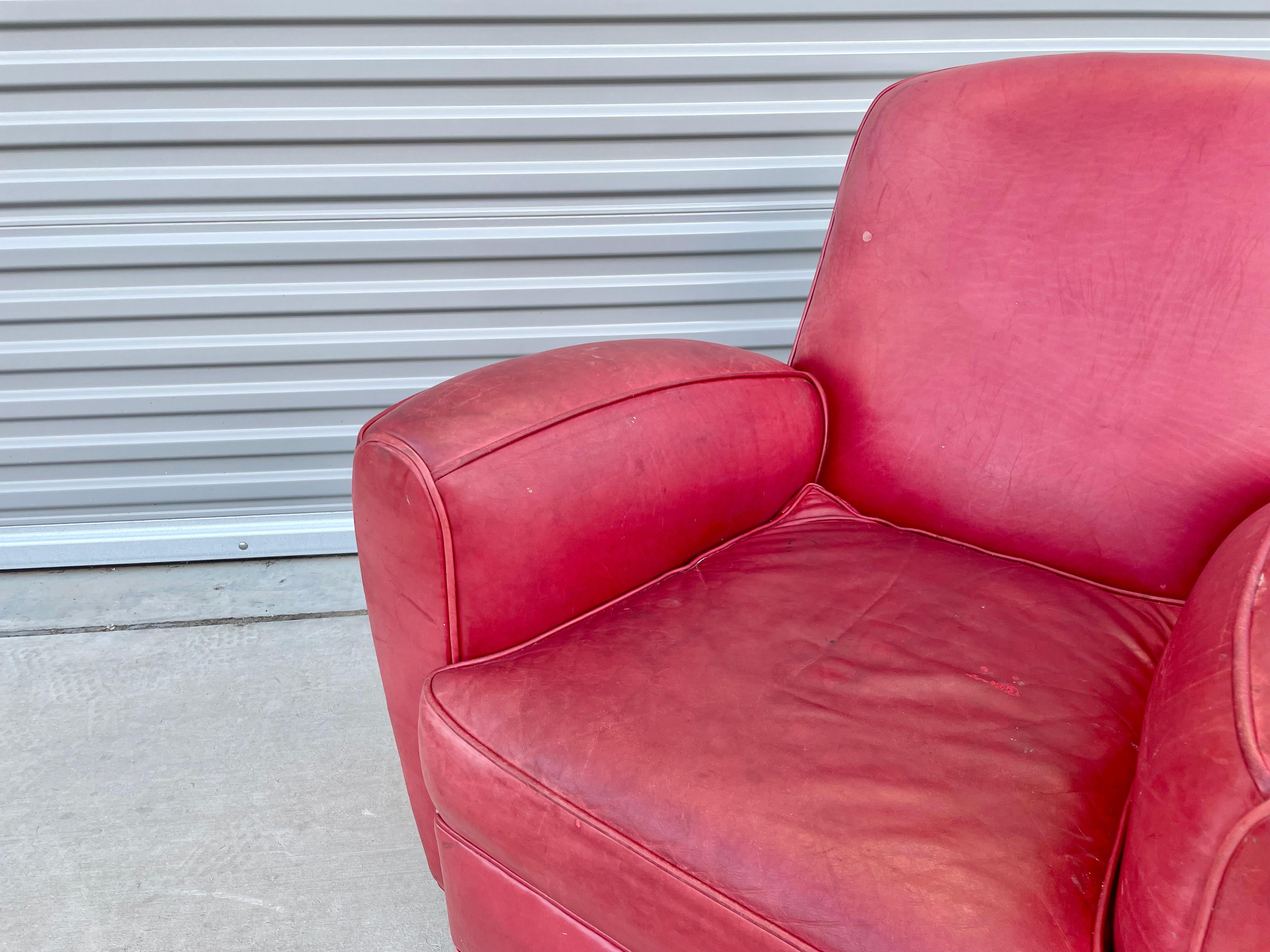 Vintage Leather Lounge Chairs & Ottoman For Sale 2