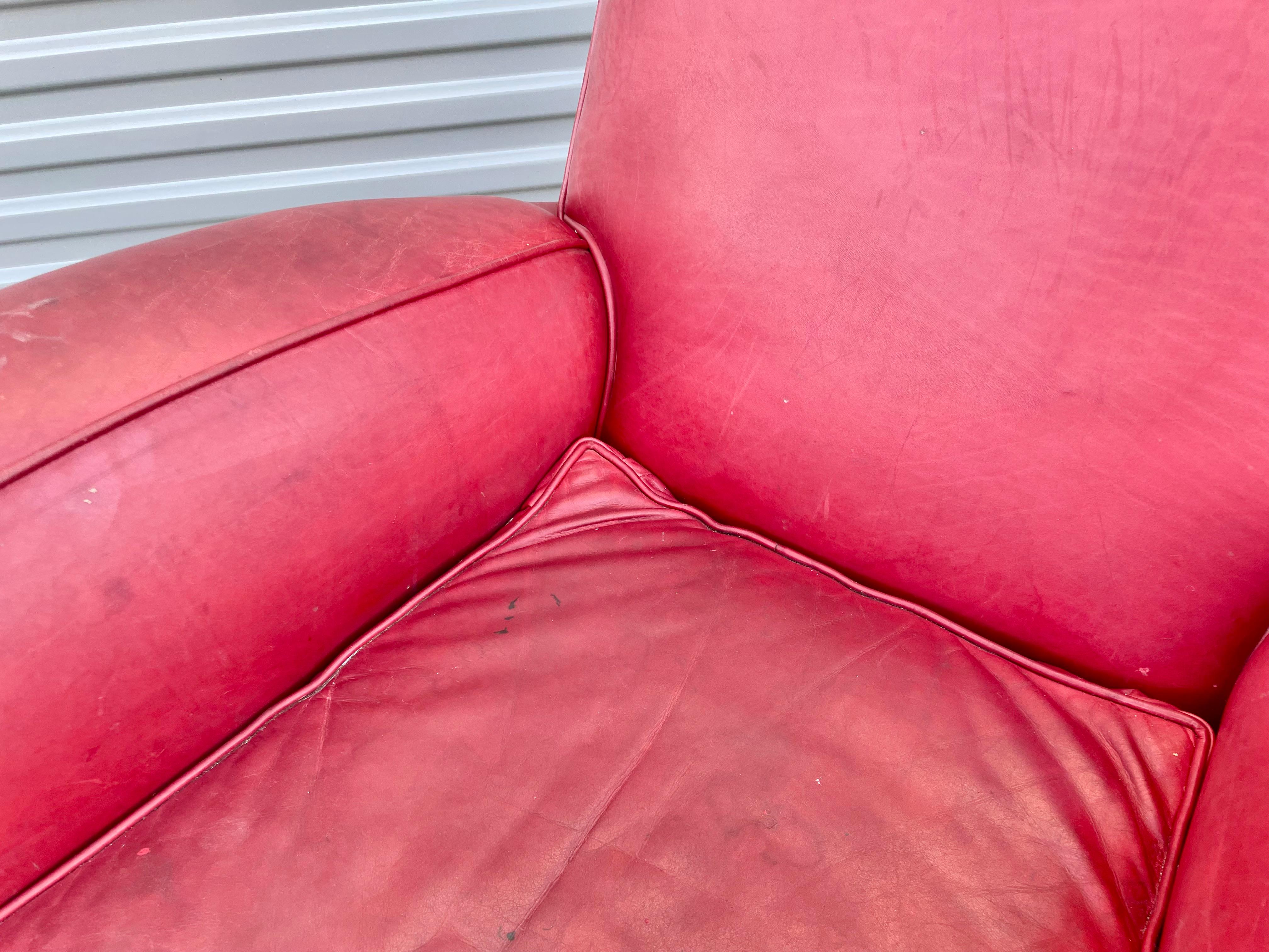 Vintage Leather Lounge Chairs & Ottoman For Sale 3