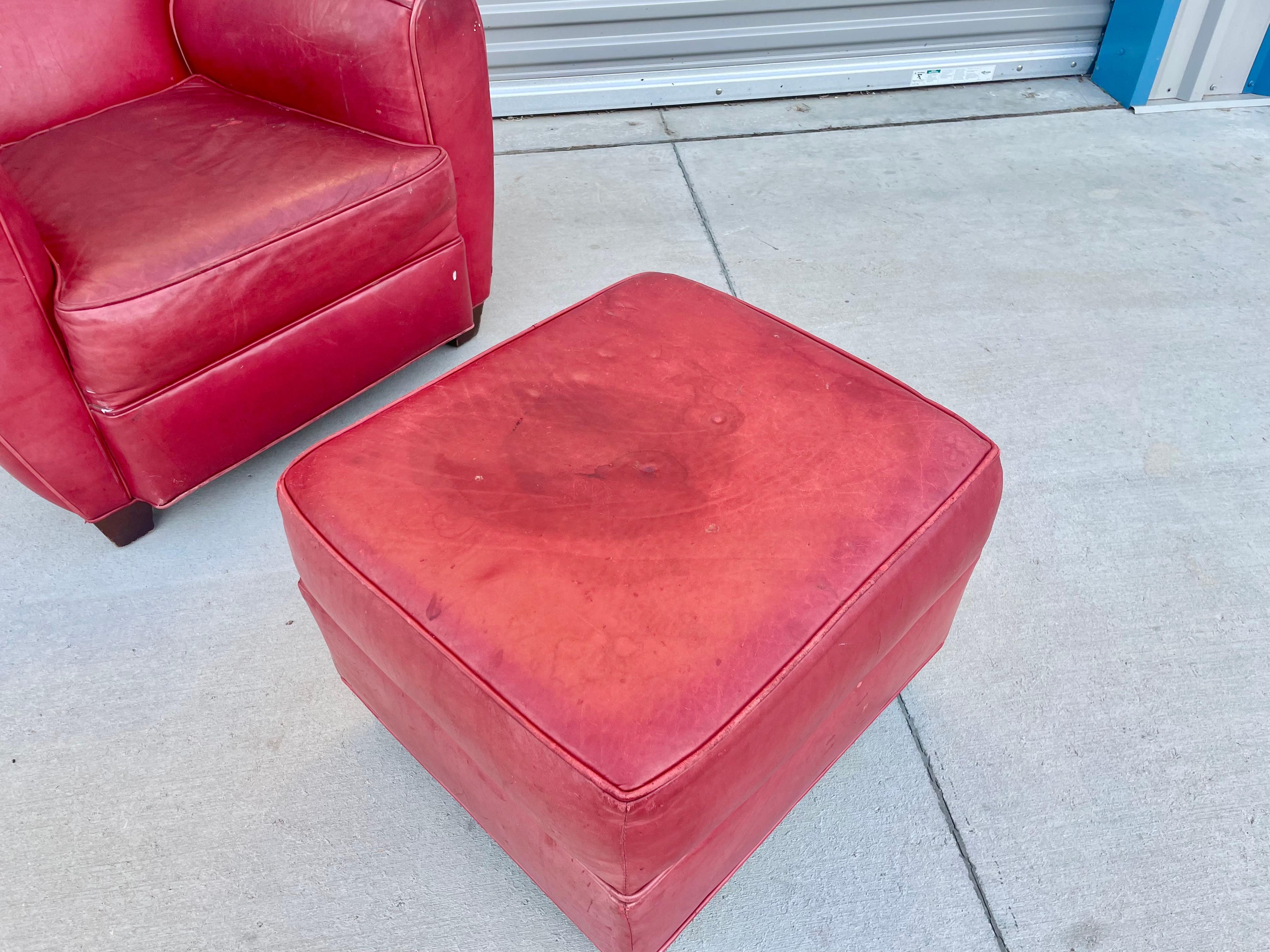 Ensemble de chaises longues et d'ottomans en cuir vintage en vente 5