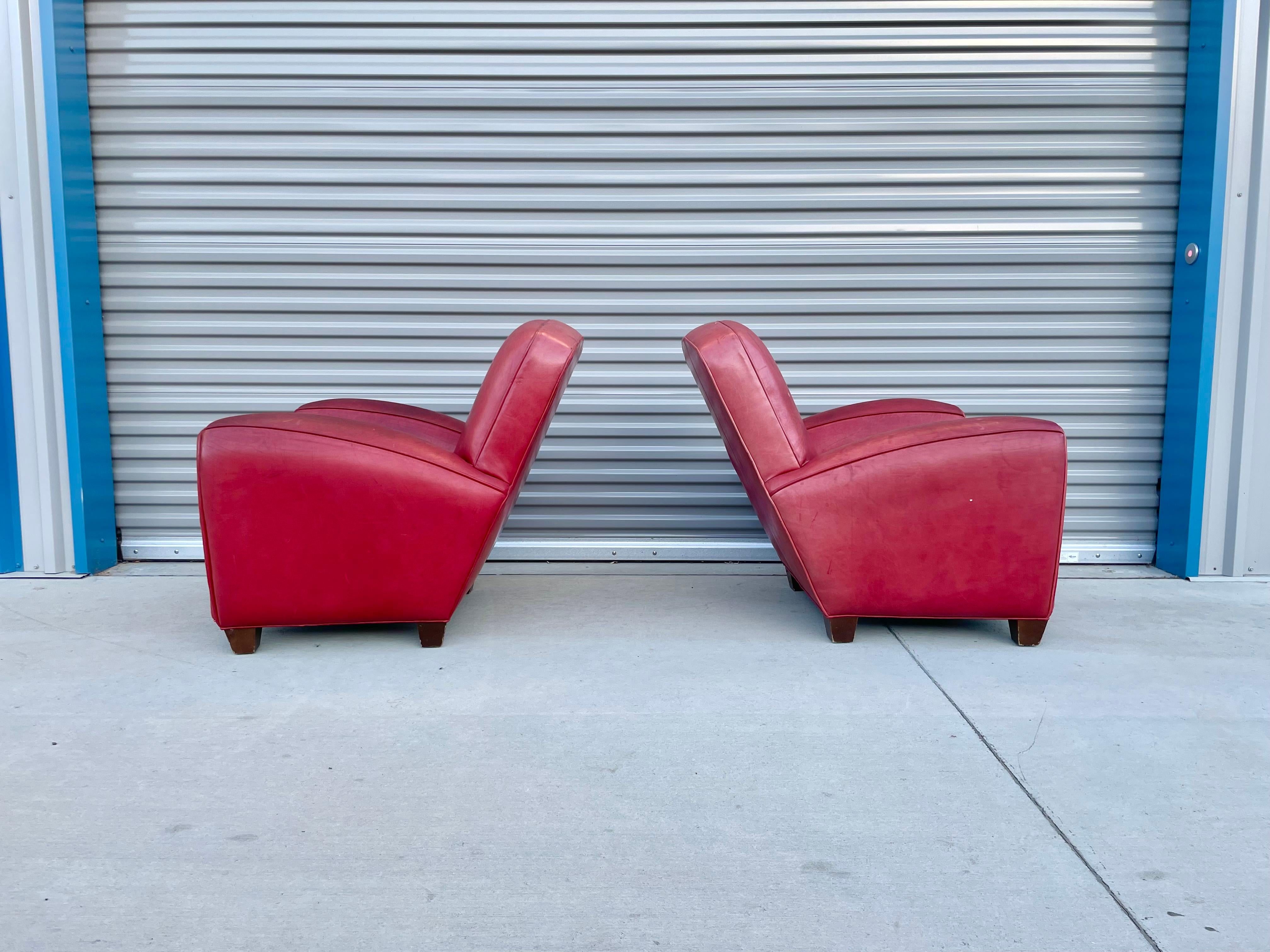Américain Ensemble de chaises longues et d'ottomans en cuir vintage en vente