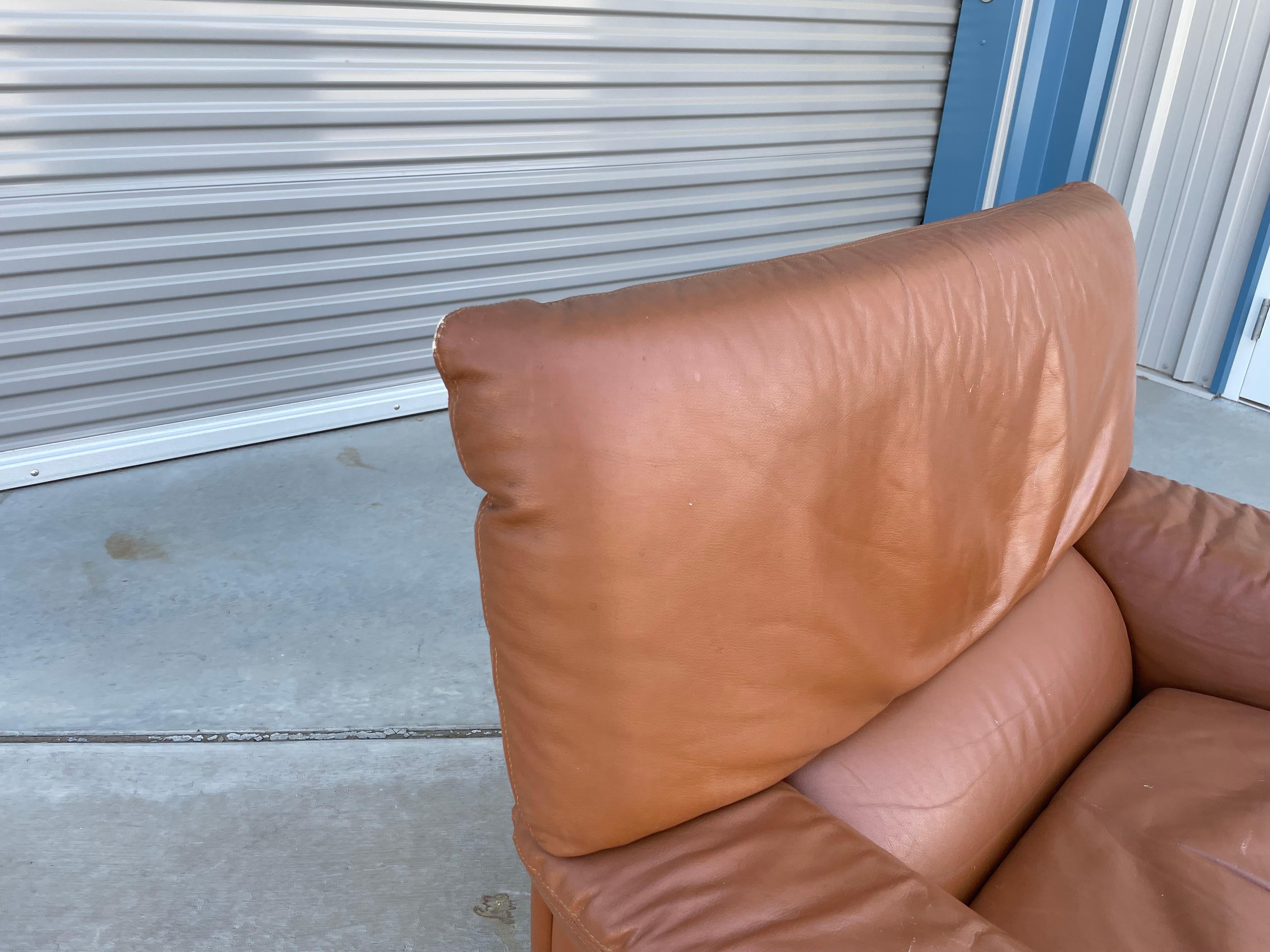 Vintage Leather Lounge Chairs Styled After De Sede For Sale 6