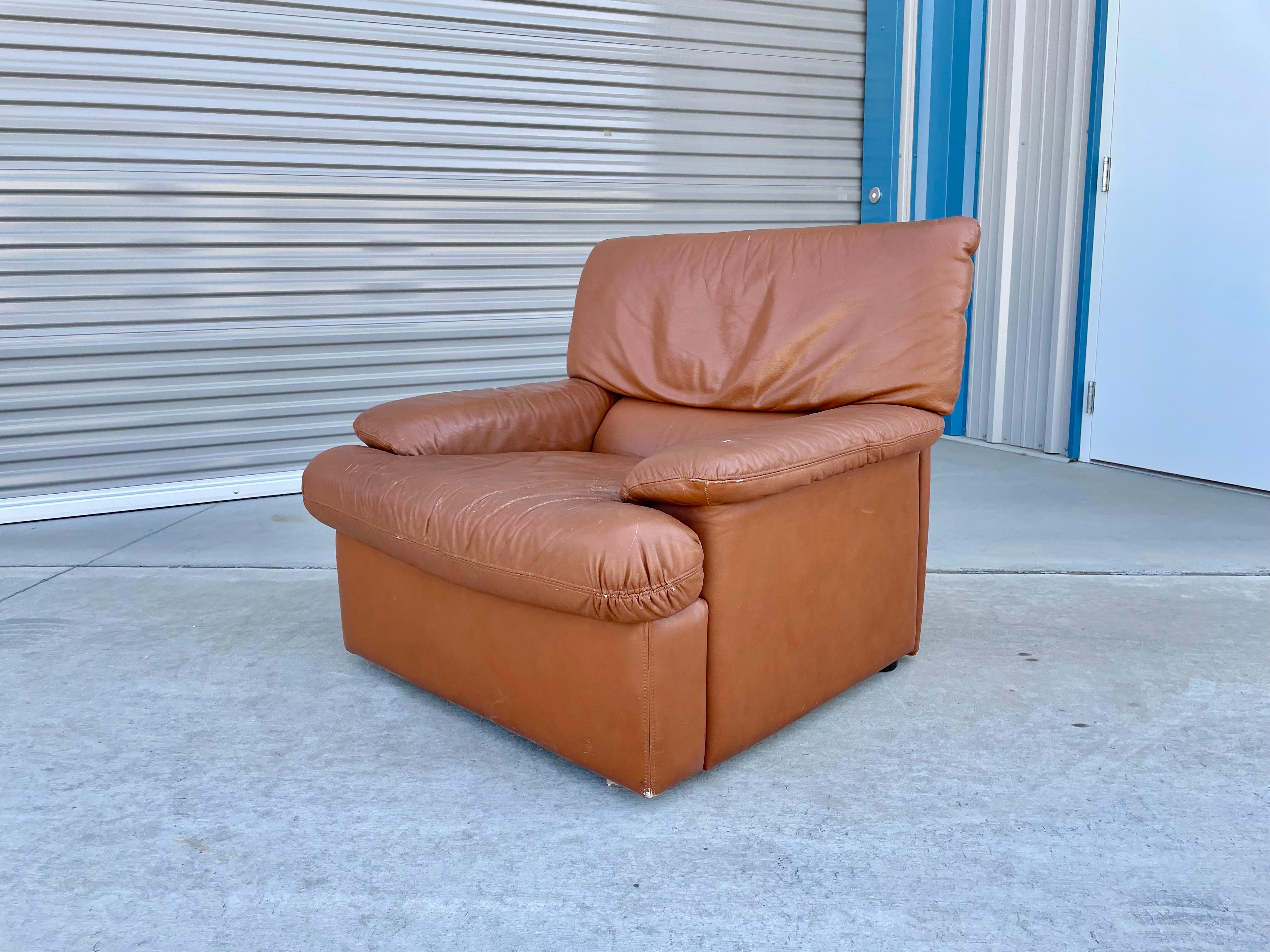 Vintage Leather Lounge Chairs Styled After De Sede For Sale 7
