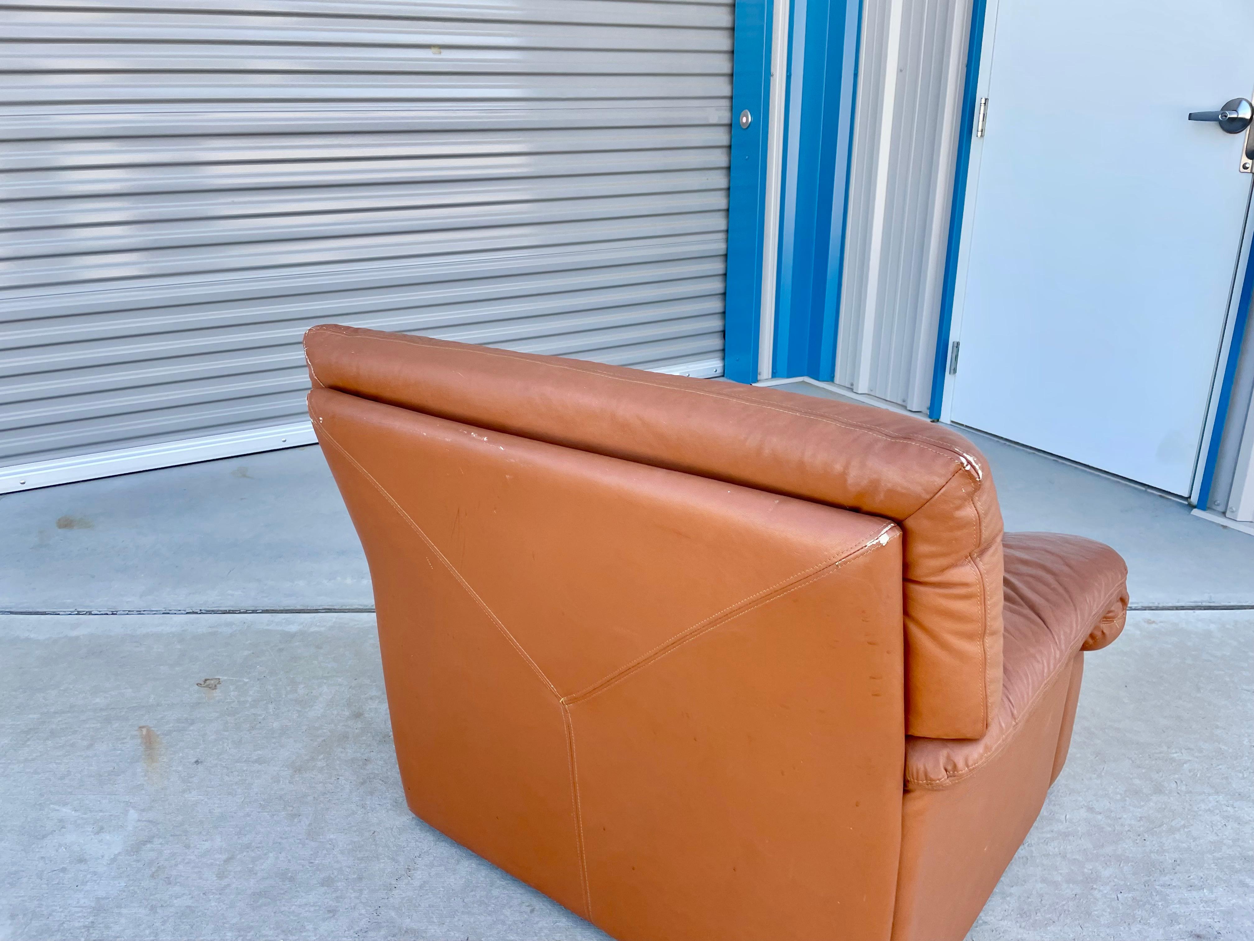 Vintage Leather Lounge Chairs Styled After De Sede For Sale 9