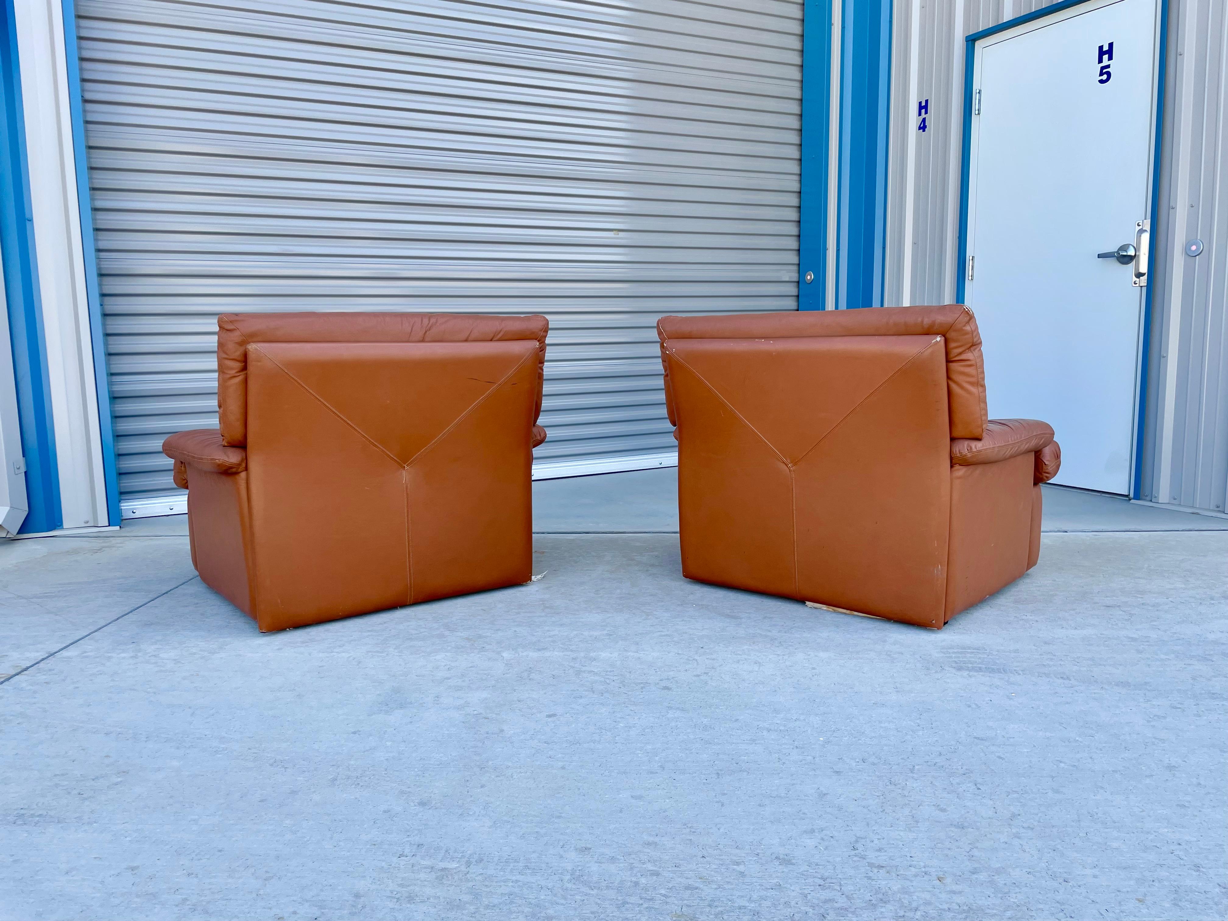 Late 20th Century Vintage Leather Lounge Chairs Styled After De Sede For Sale