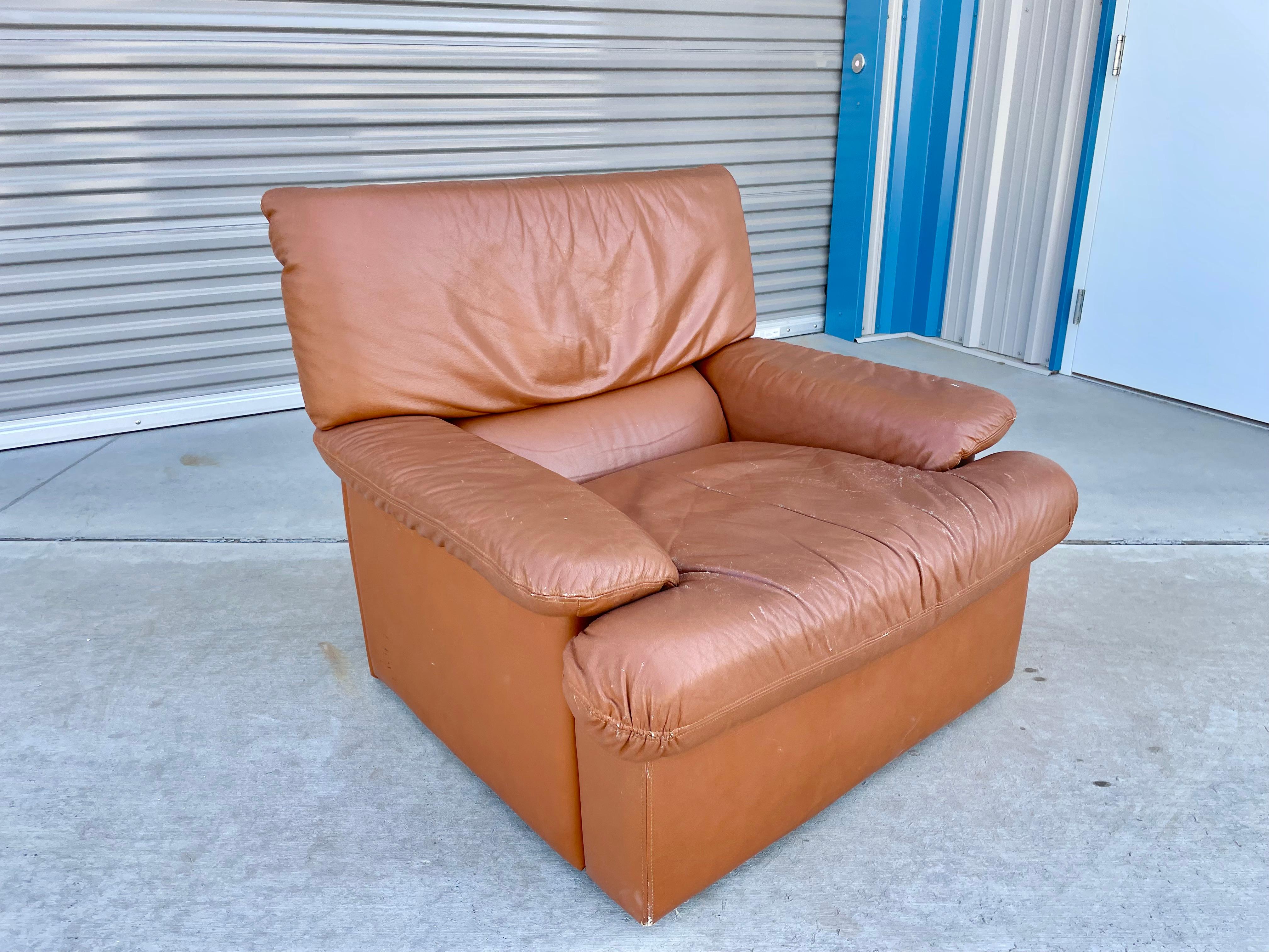 Vintage Leather Lounge Chairs Styled After De Sede For Sale 1