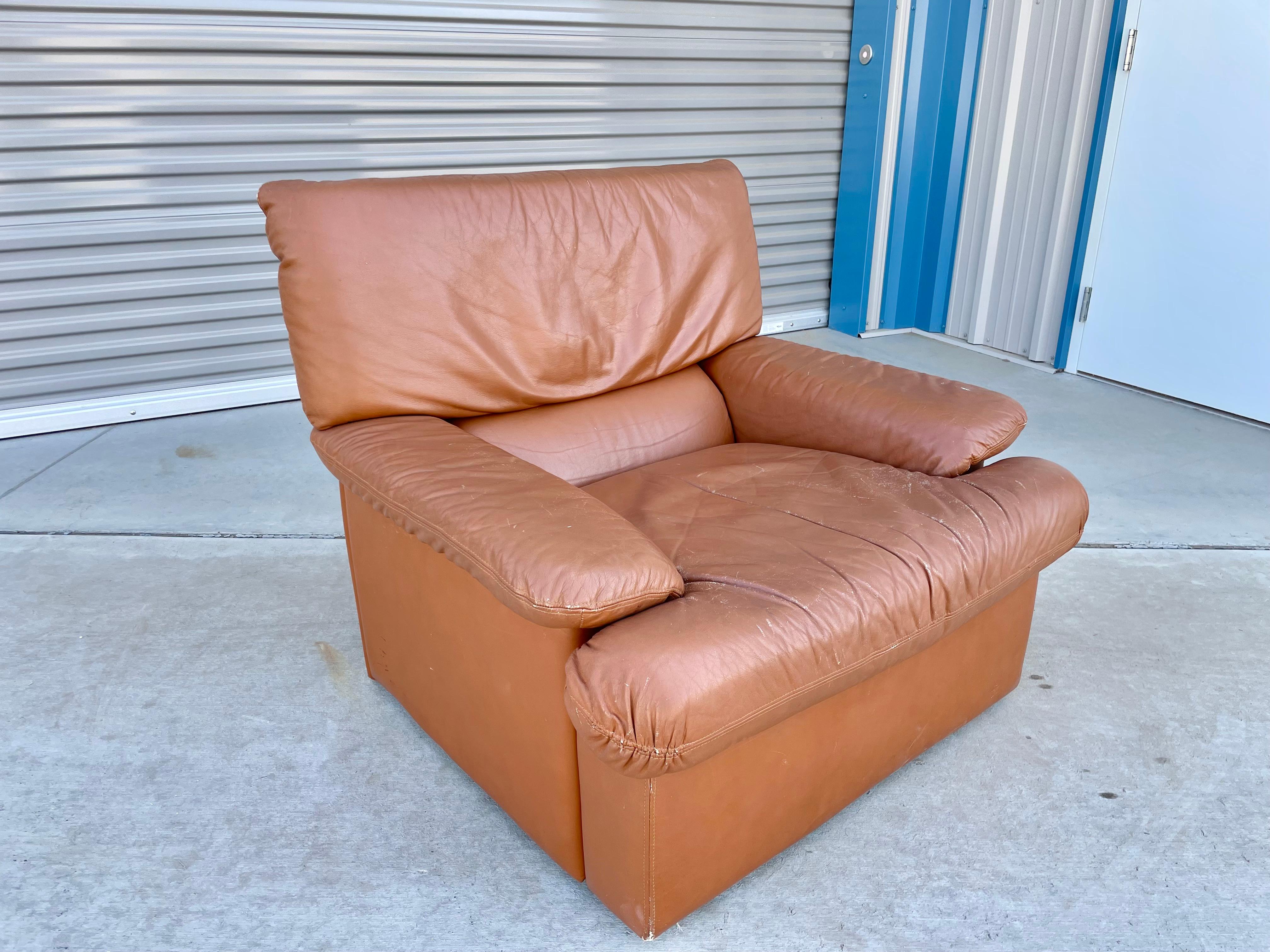 Vintage Leather Lounge Chairs Styled After De Sede For Sale 2