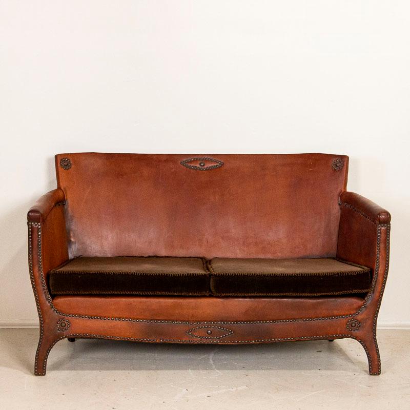 Danish Vintage Leather Small Sofa and Pair of Club Chairs, Set of 3