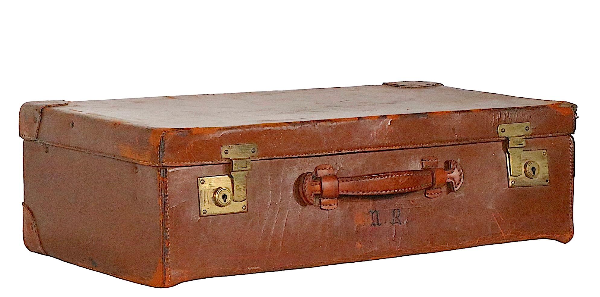 Vintage Leather Luggage Suitcase by Crouch & Fitzgerald, circa 1900s/ 1940s 1