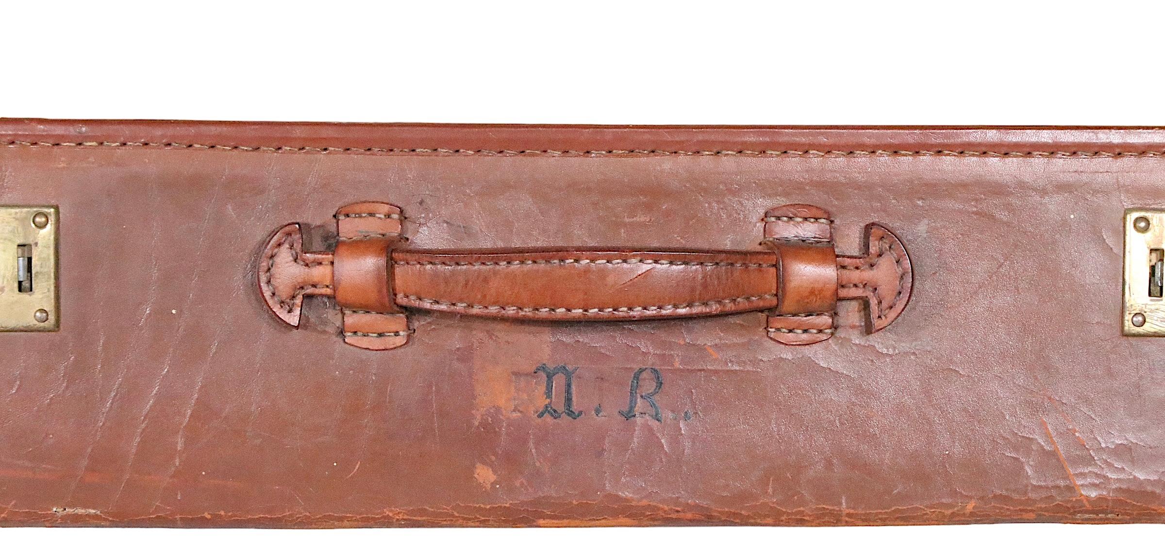 Vintage Leather Luggage Suitcase by Crouch & Fitzgerald, circa 1900s/ 1940s 5