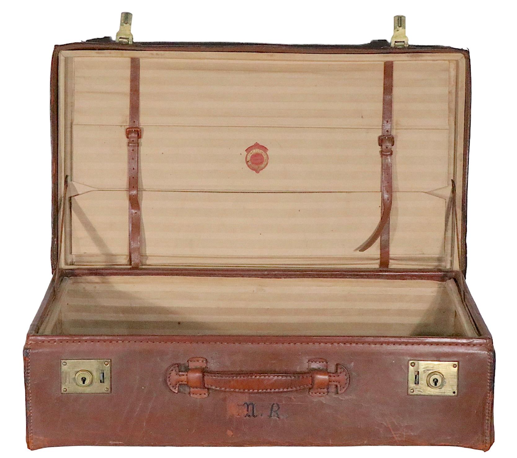 Vintage Leather Luggage Suitcase by Crouch & Fitzgerald, circa 1900s/ 1940s 6