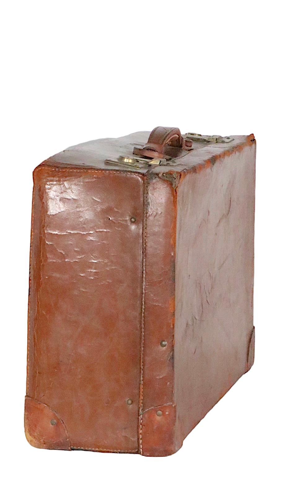Vintage Leather Luggage Suitcase by Crouch & Fitzgerald, circa 1900s/ 1940s In Fair Condition In New York, NY