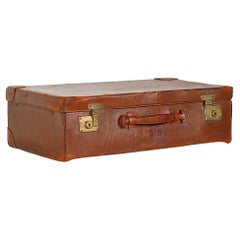 Antique Leather Luggage Suitcase by Crouch & Fitzgerald, circa 1900s/ 1940s