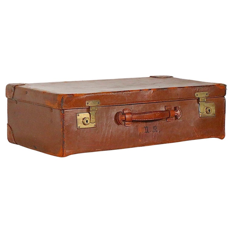 Vintage Leather Luggage Suitcase by Crouch and Fitzgerald, circa 1900s