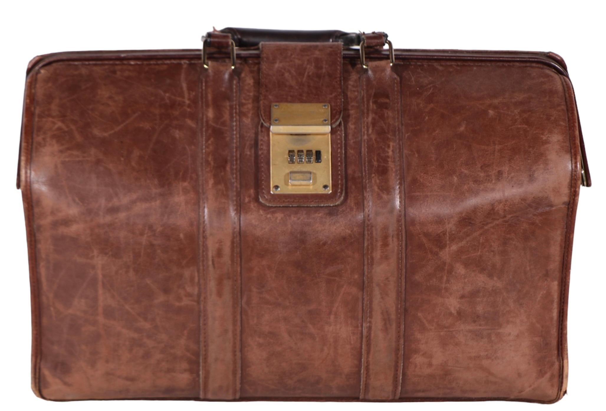 Art Deco Vintage Leather Luggage  Valise Suitcase Handbag For Sale