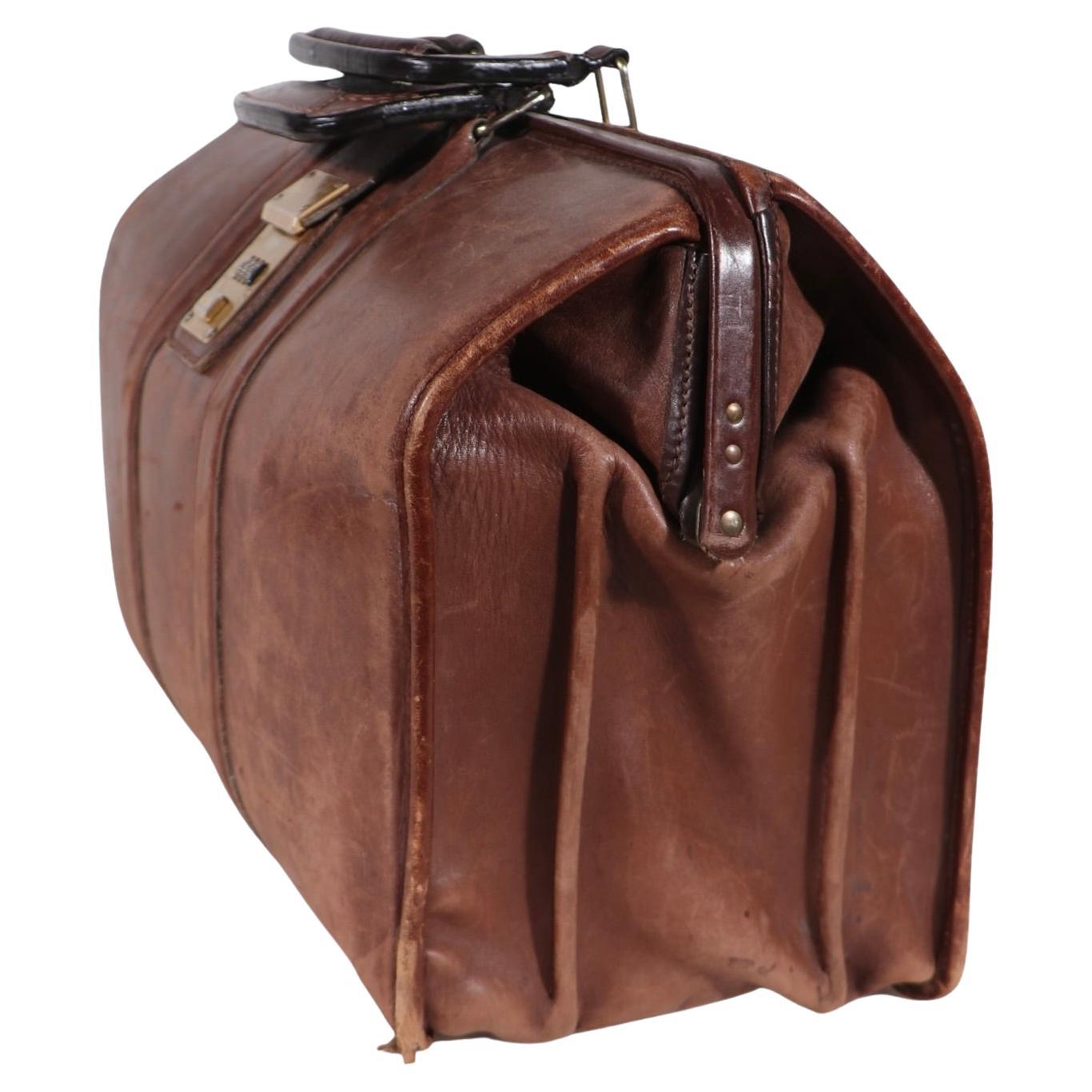 Vintage Leather Luggage  Valise Suitcase Handbag 
