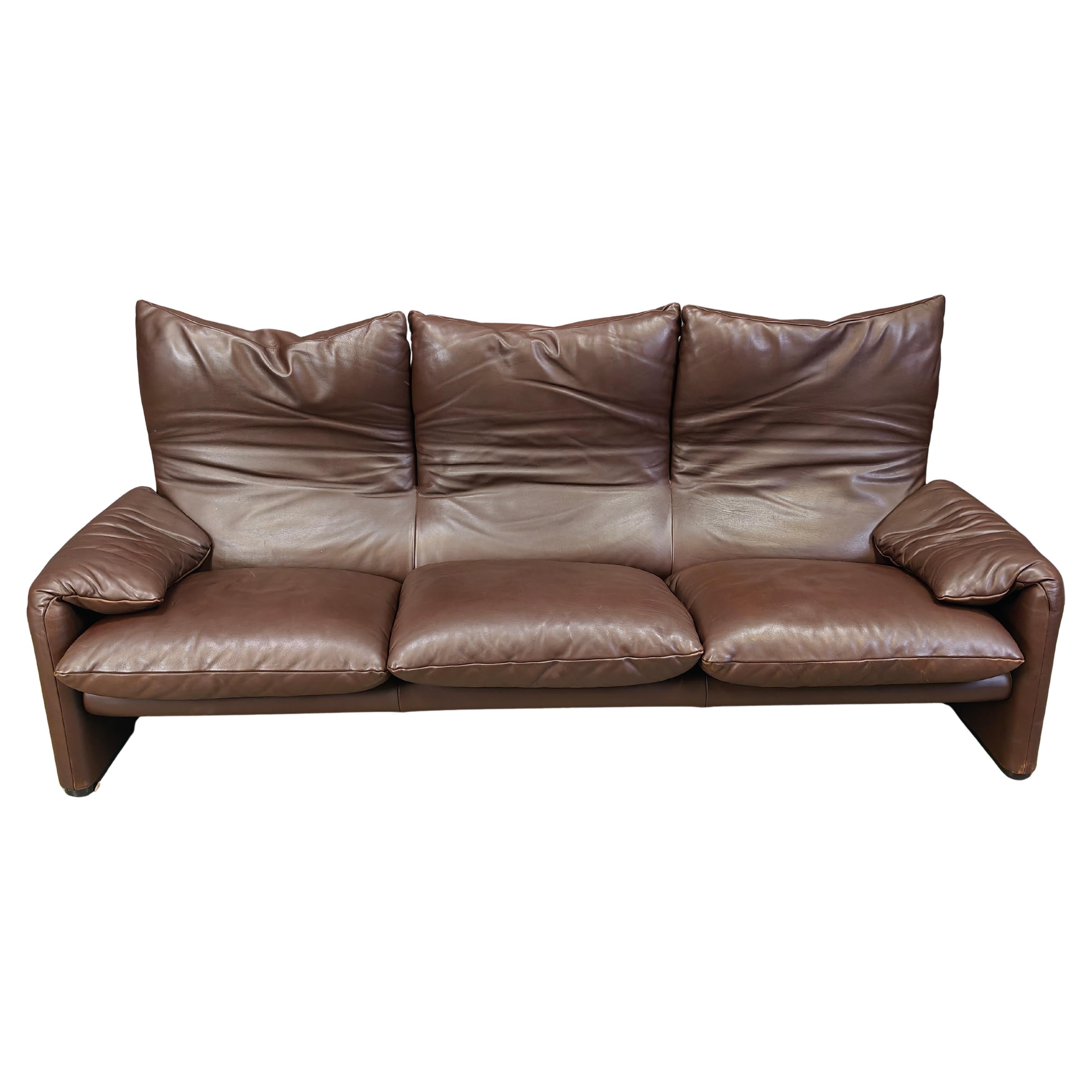 Juego de sofás de 3 plazas Maralunga de cuero vintage de Vico Magistretti para Cassina, 1973 en venta