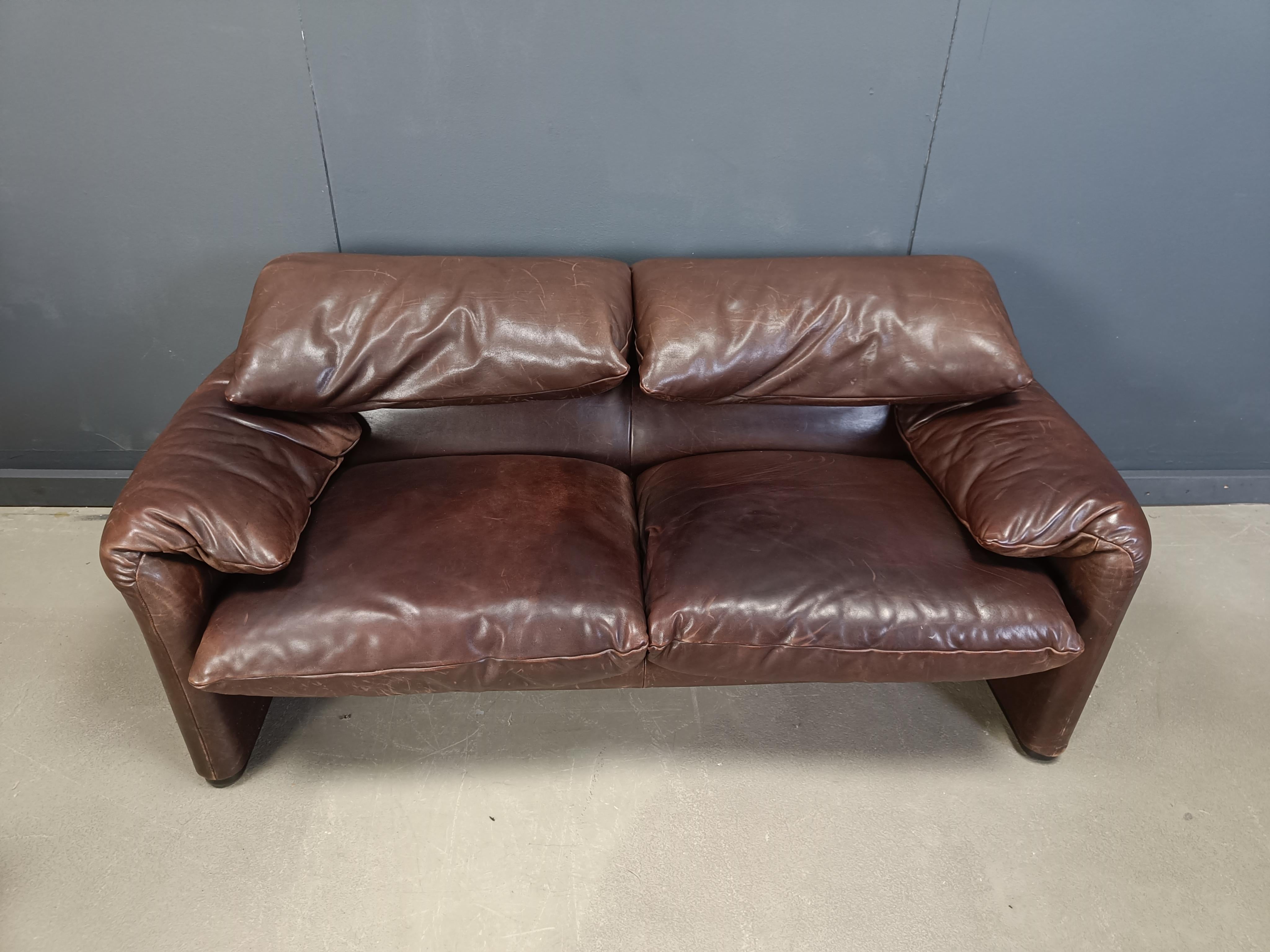 Vintage-Sofa aus Leder im Maralunga-Stil von Vico Magistretti für Cassina, 1973 im Angebot 6