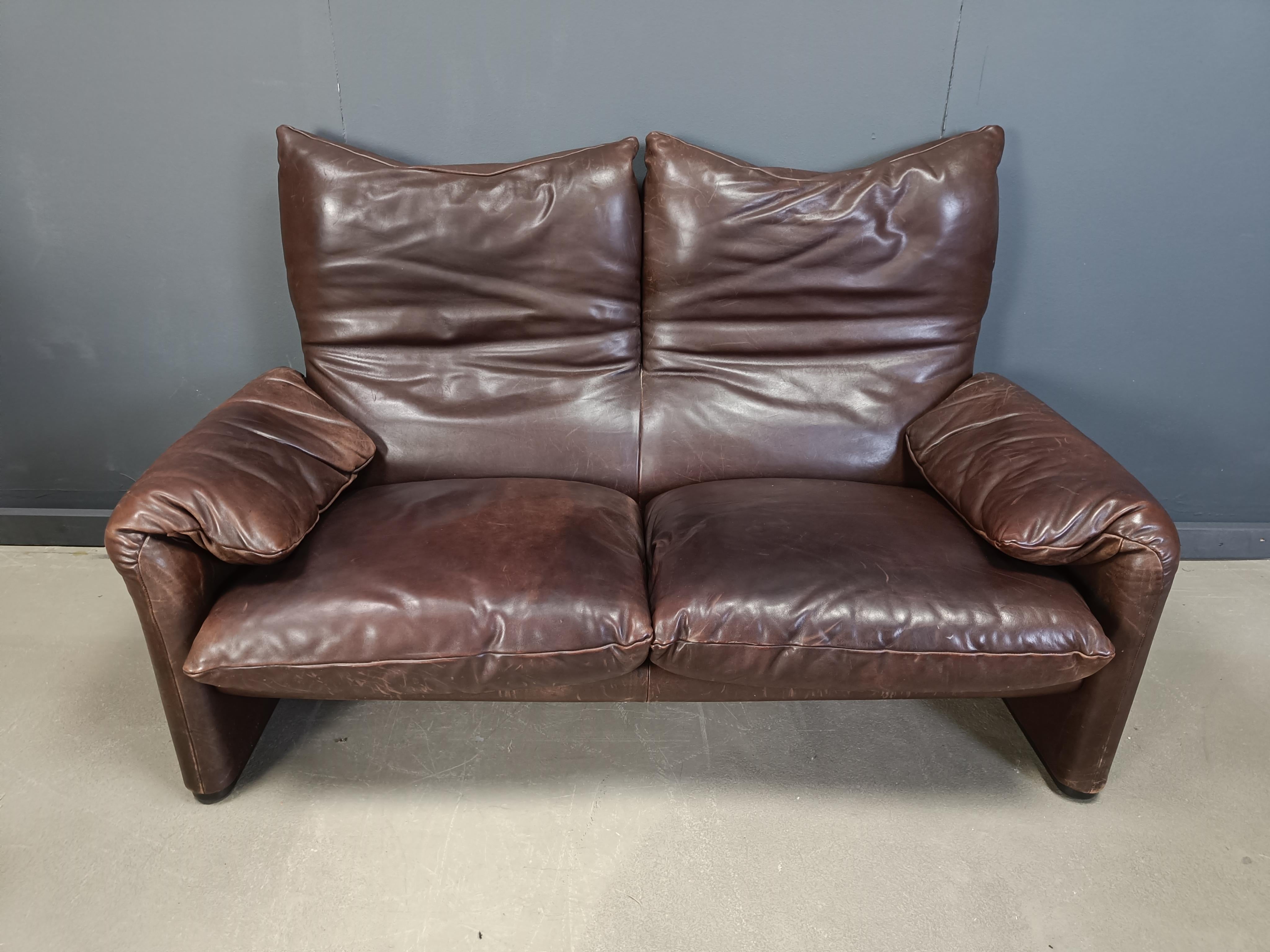 Vintage-Sofa aus Leder im Maralunga-Stil von Vico Magistretti für Cassina, 1973 im Angebot 7