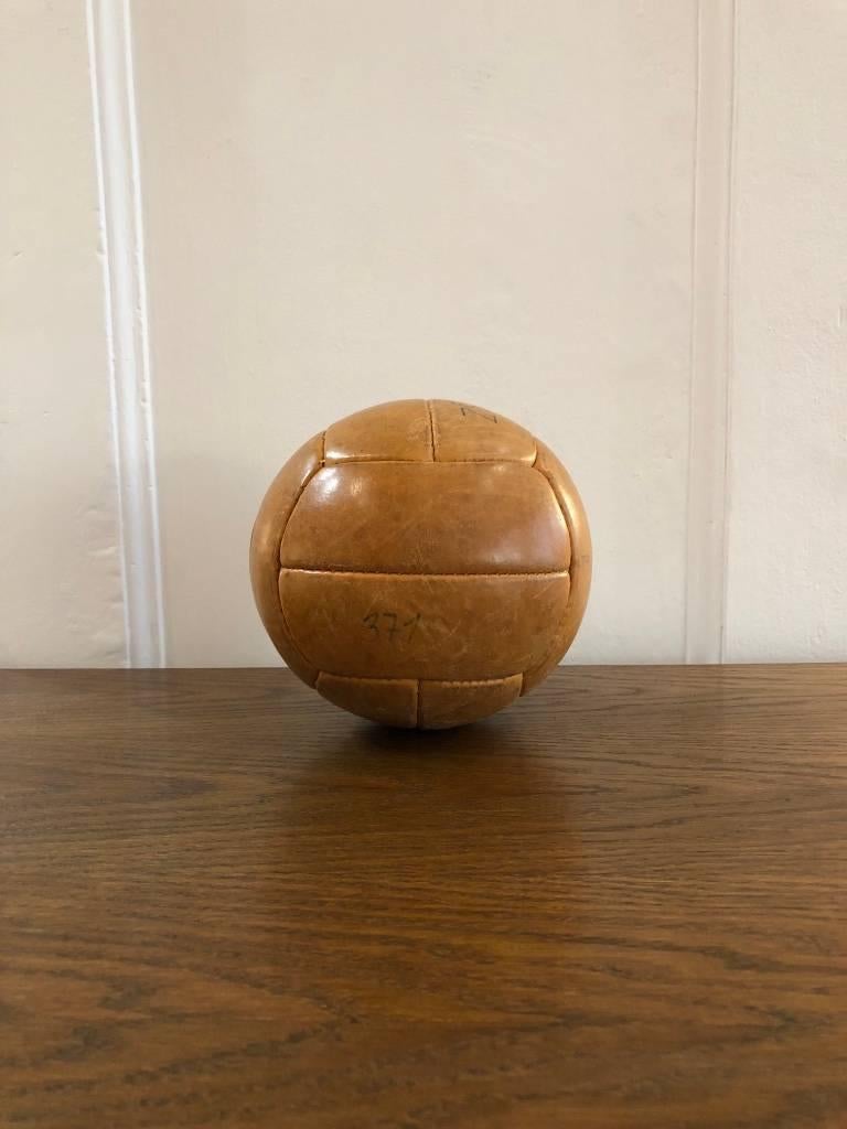 Czech Vintage Leather Medicine Ball, 1940s