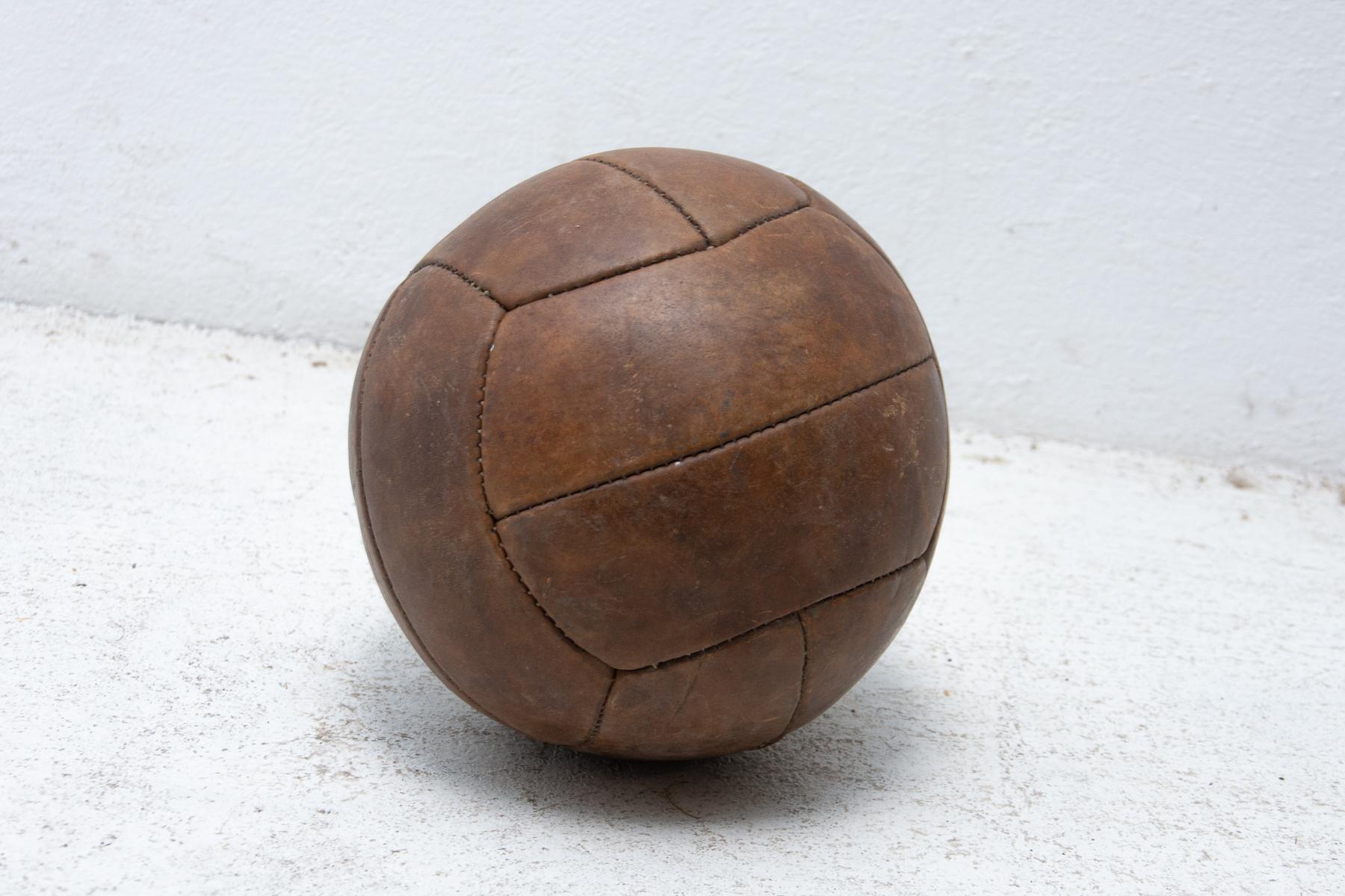 Modern Vintage Leather Medicine Ball, 1930s, Czechoslovakia