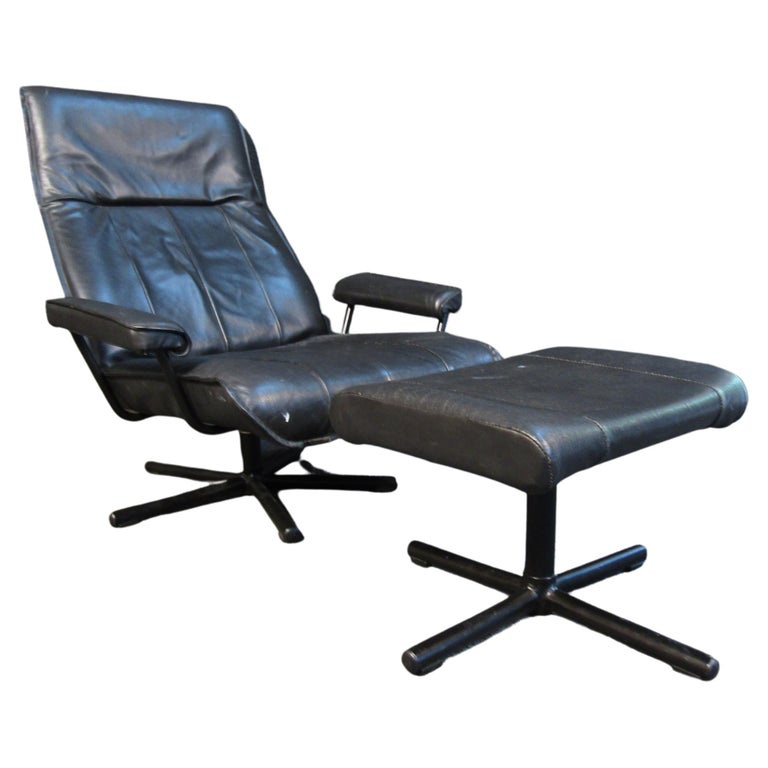 Vintage Leather Office Chair and Ottoman Set For Sale at 1stDibs