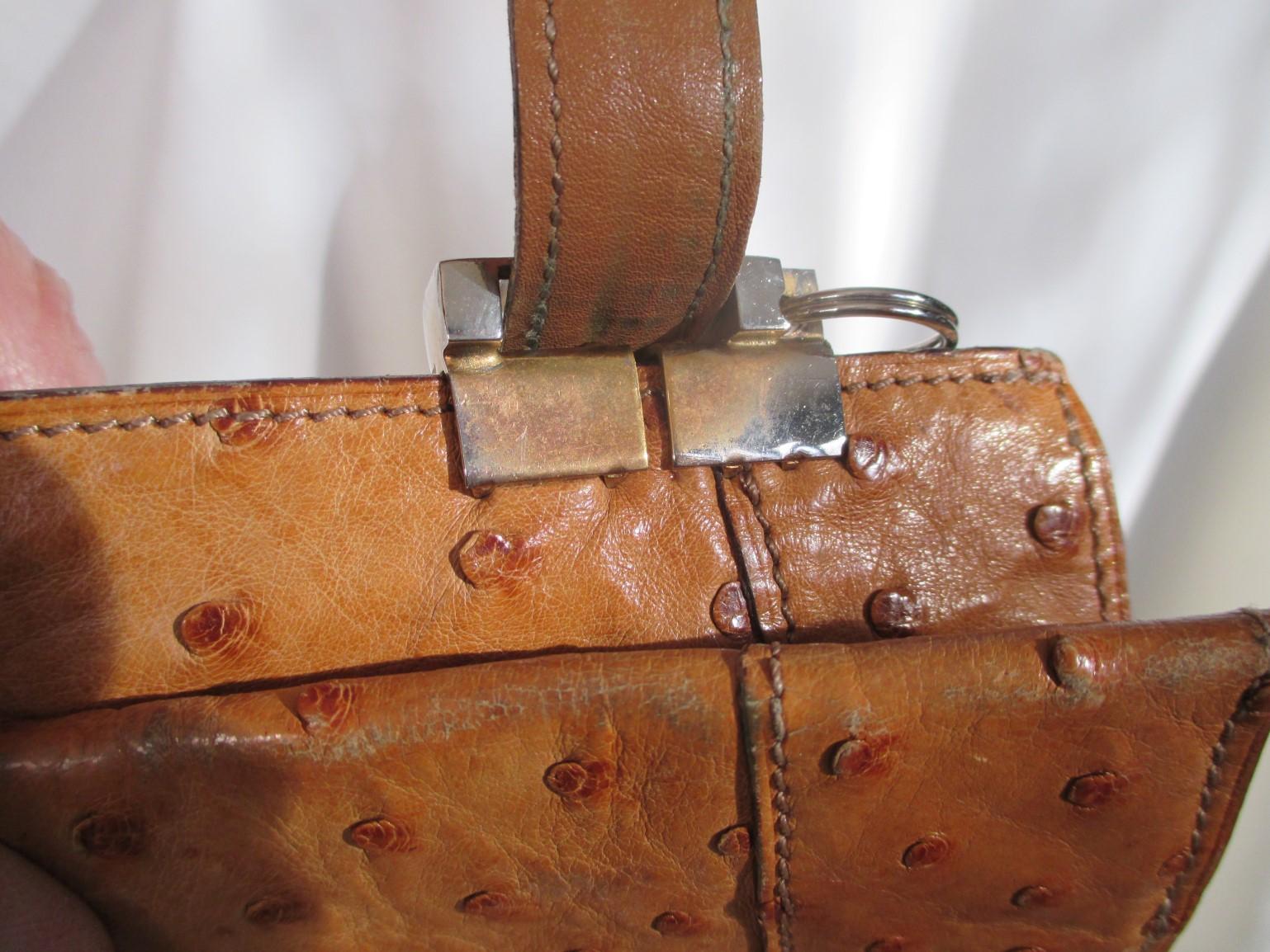 Vintage Leather Ostrich Cognac Shoulder Bag 2