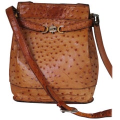 Vintage Leather Ostrich Cognac Shoulder Bag