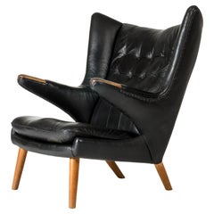 Sedia da salotto "Papa Bear" in pelle vintage di Hans J. Wegner, Danimarca, anni '50