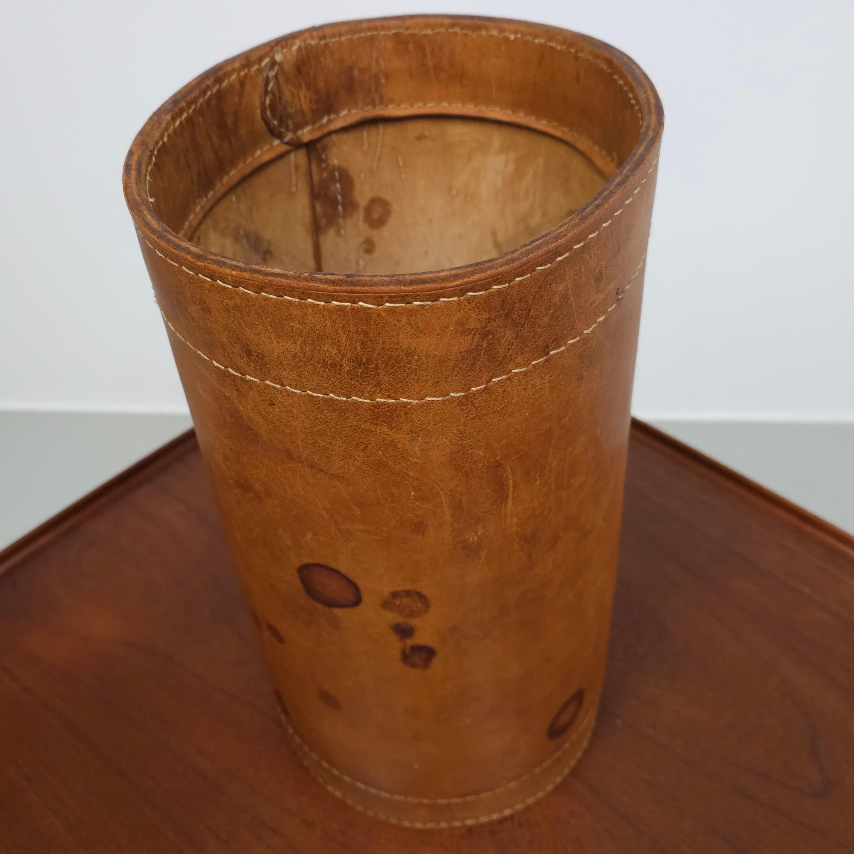 Vintage leather paper waste bin For Sale at 1stDibs
