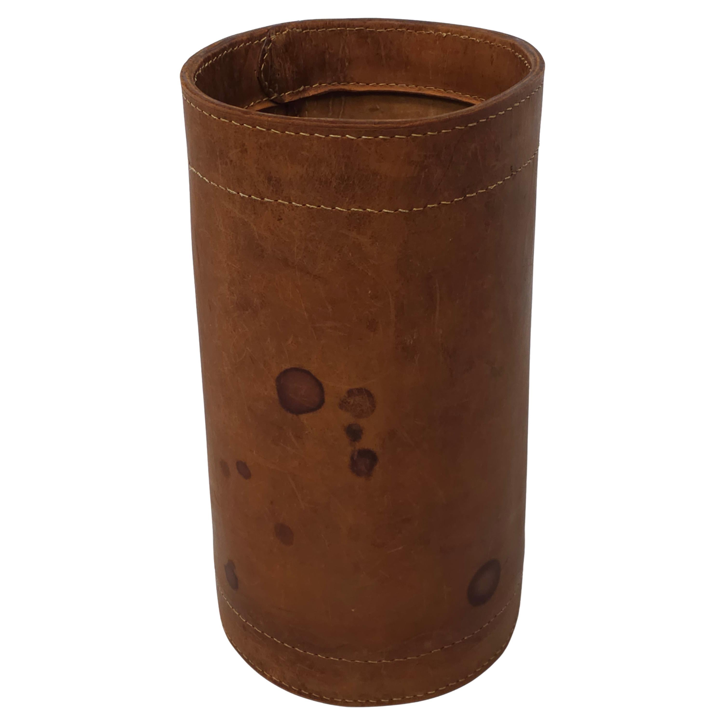 Vintage leather paper waste bin