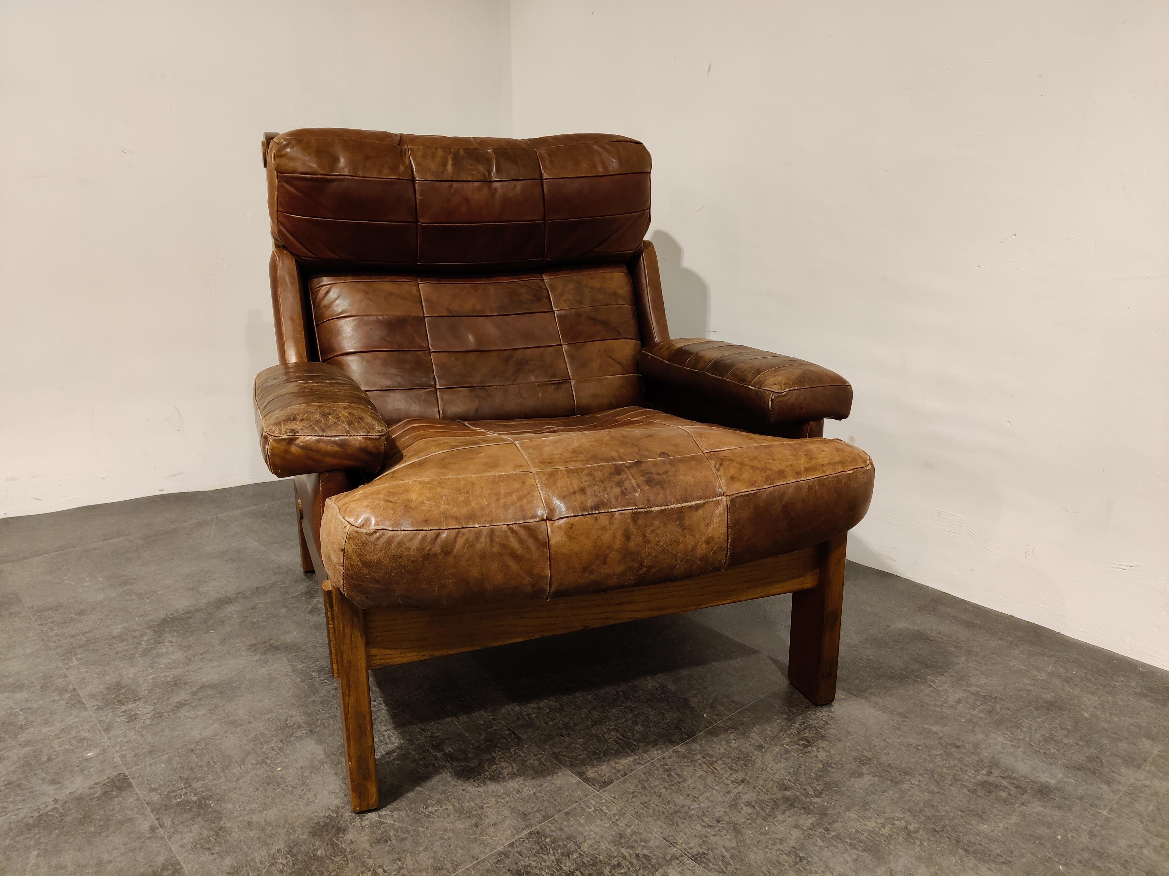 Mid-Century Modern Vintage Leather Patchwork Armchair, 1960s