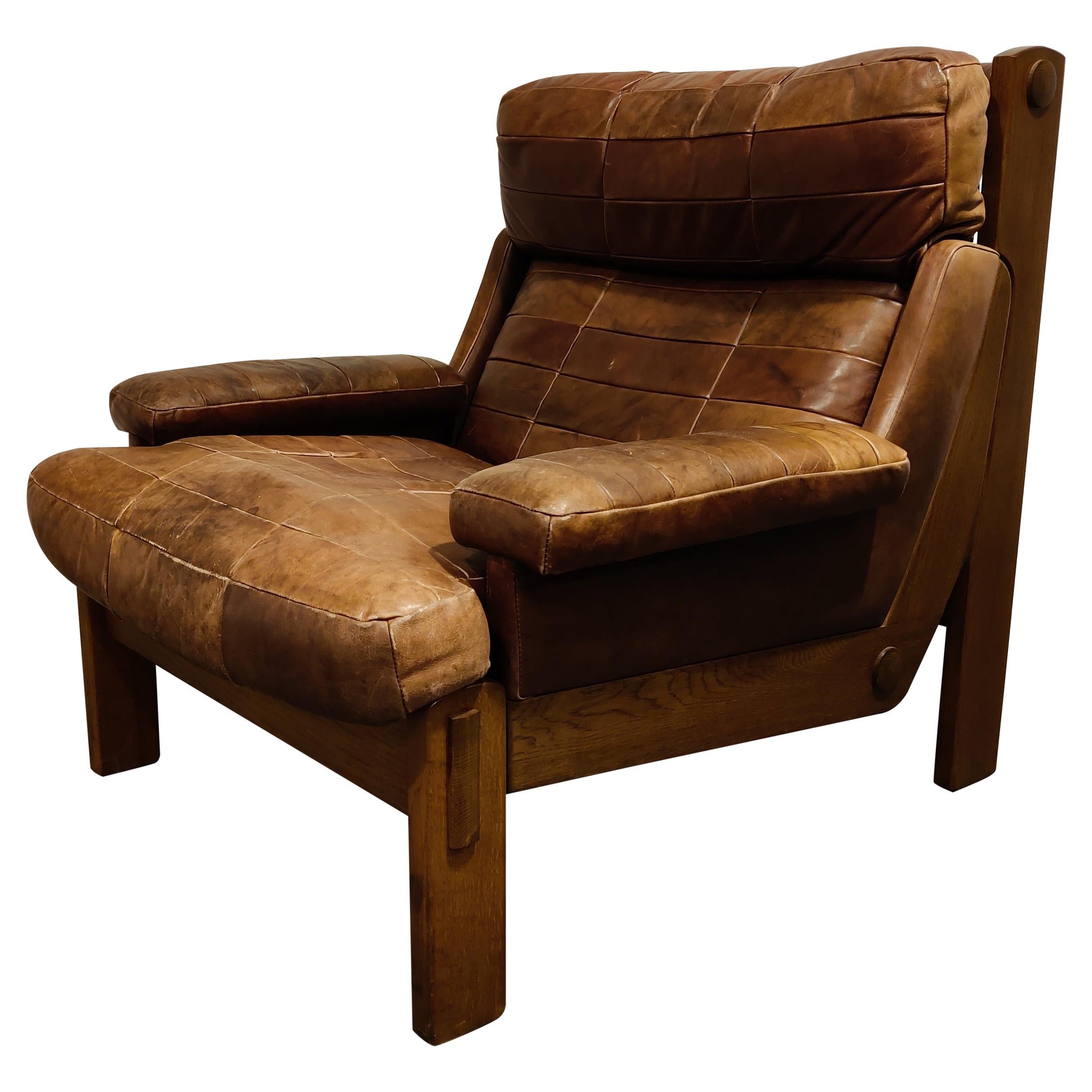 Vintage Leather Patchwork Armchair, 1960s