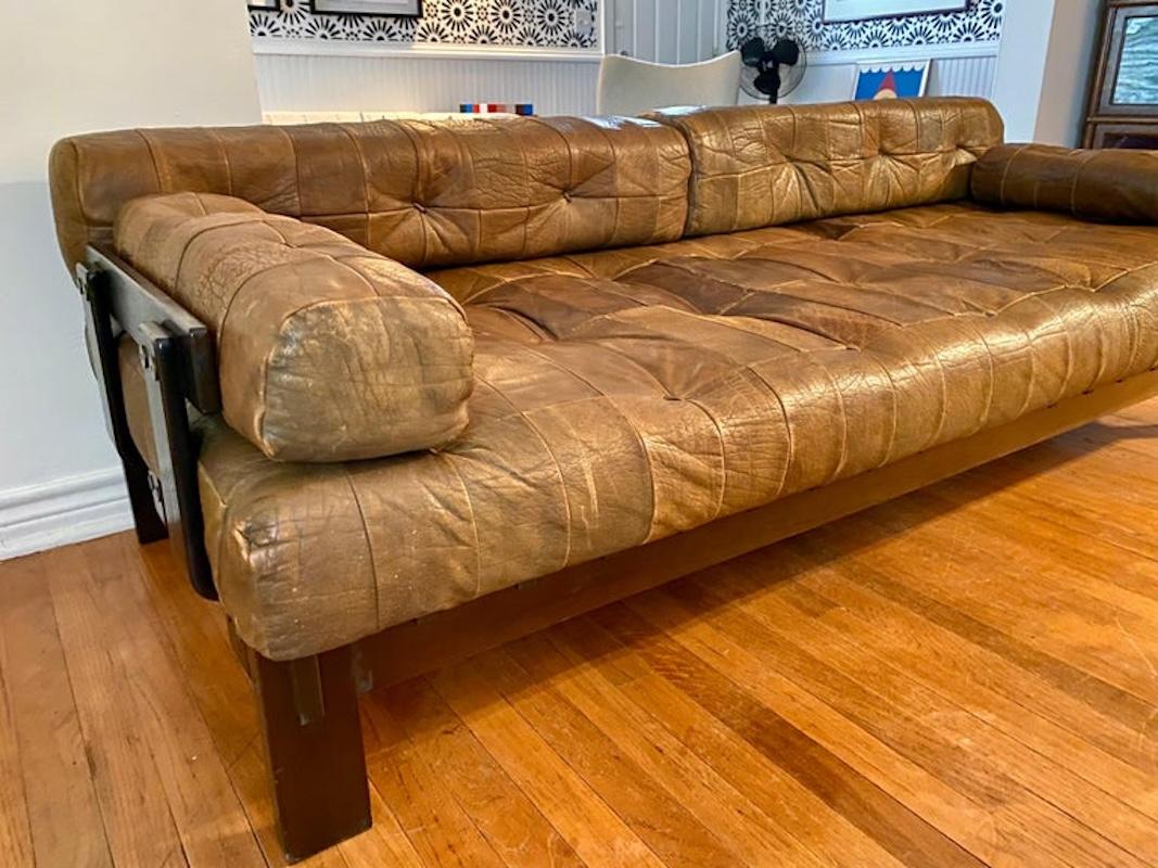 Vintage Leather Patchwork Sofa Daybed, Circa 1970s For Sale 4
