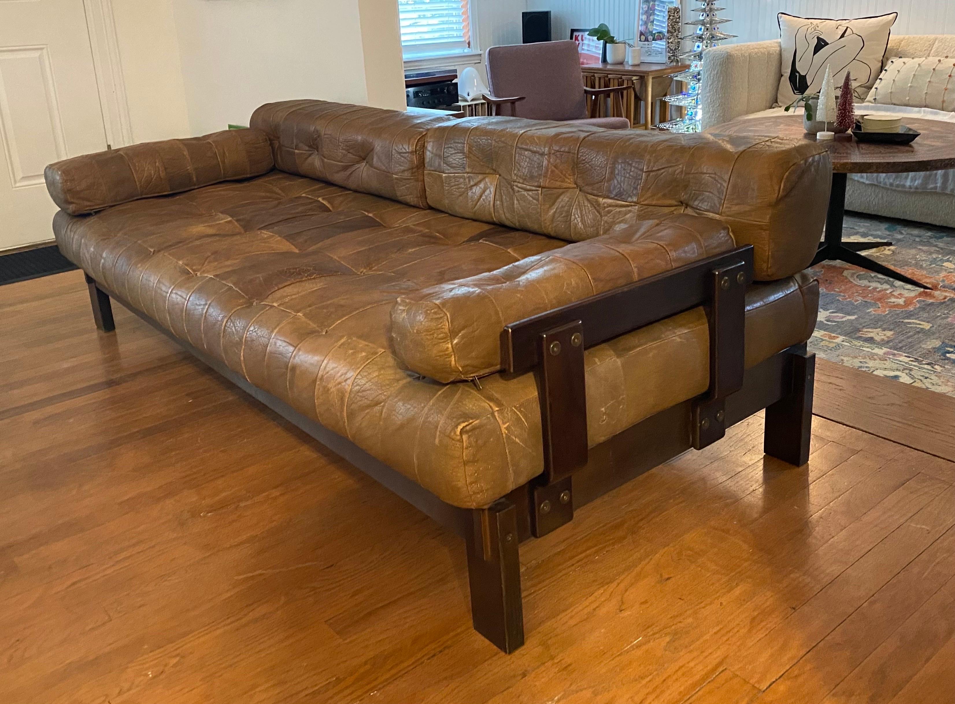 Vintage Leather Patchwork Sofa Daybed, Circa 1970s 4