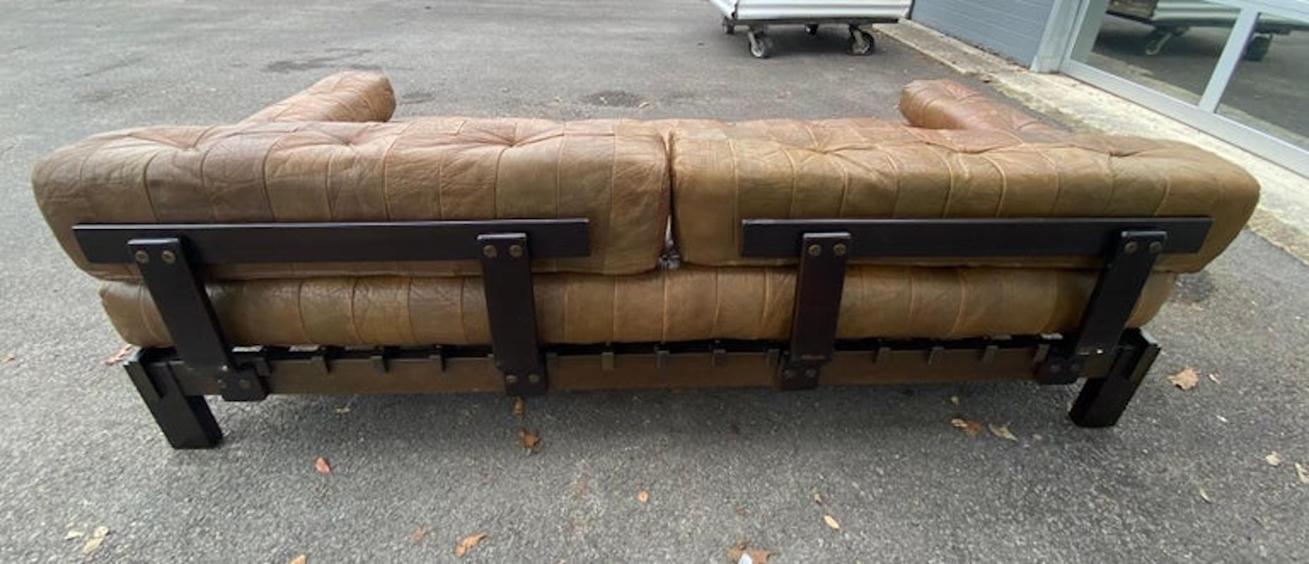 Mid-Century Modern Vintage Leather Patchwork Sofa Daybed, Circa 1970s For Sale