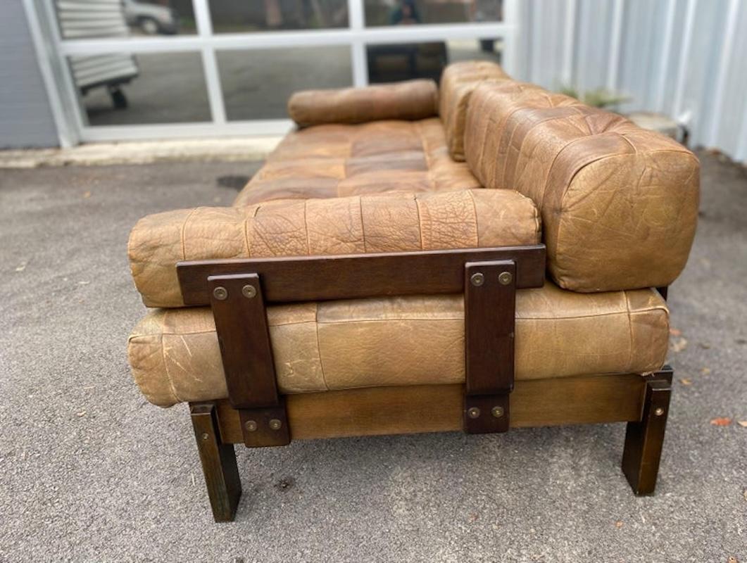 Swedish Vintage Leather Patchwork Sofa Daybed, Circa 1970s For Sale